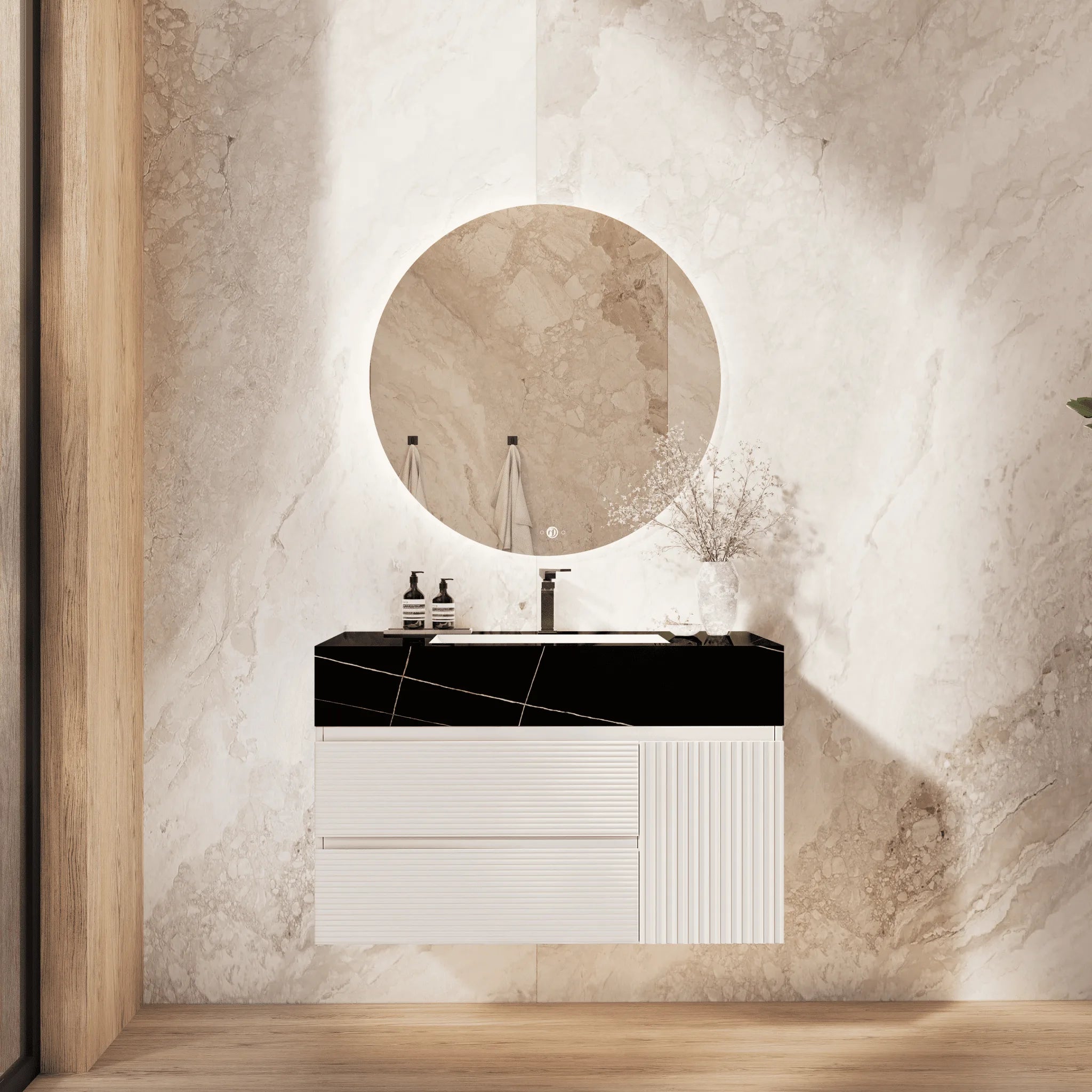 Aventino 32" White Fluted Floating Single-Sink Vanity with Sintered Stone Top