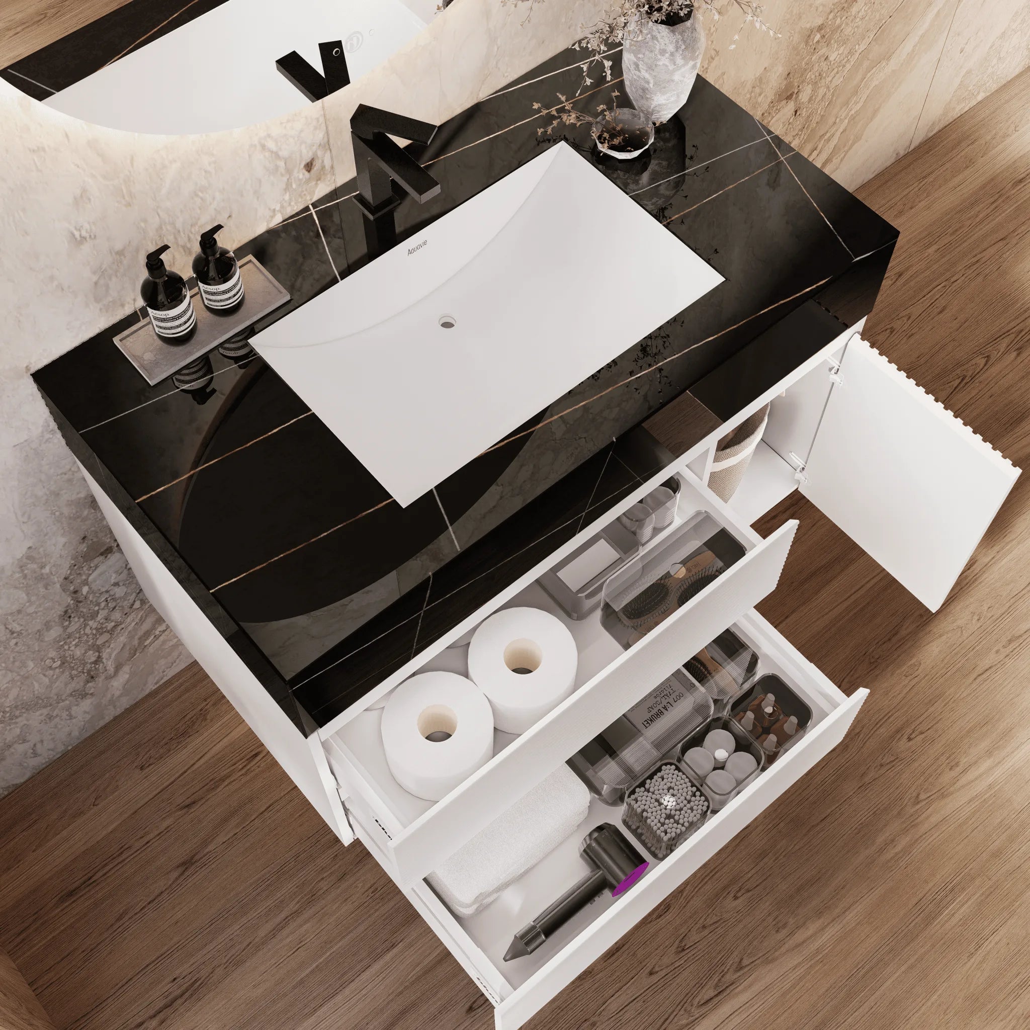 Aventino 32" White Fluted Floating Single-Sink Vanity with Sintered Stone Top