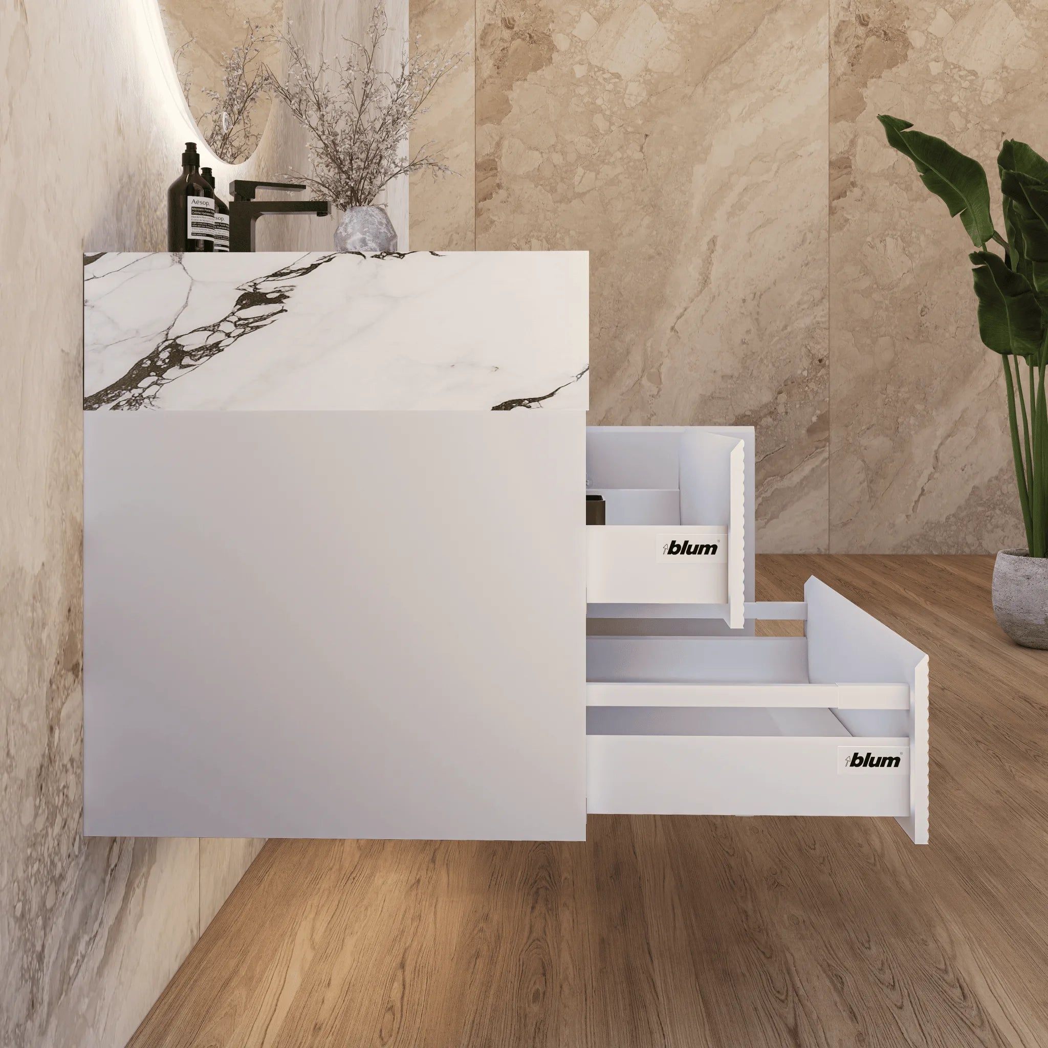 Aventino 32" White Fluted Floating Single-Sink Vanity with Sintered Stone Top