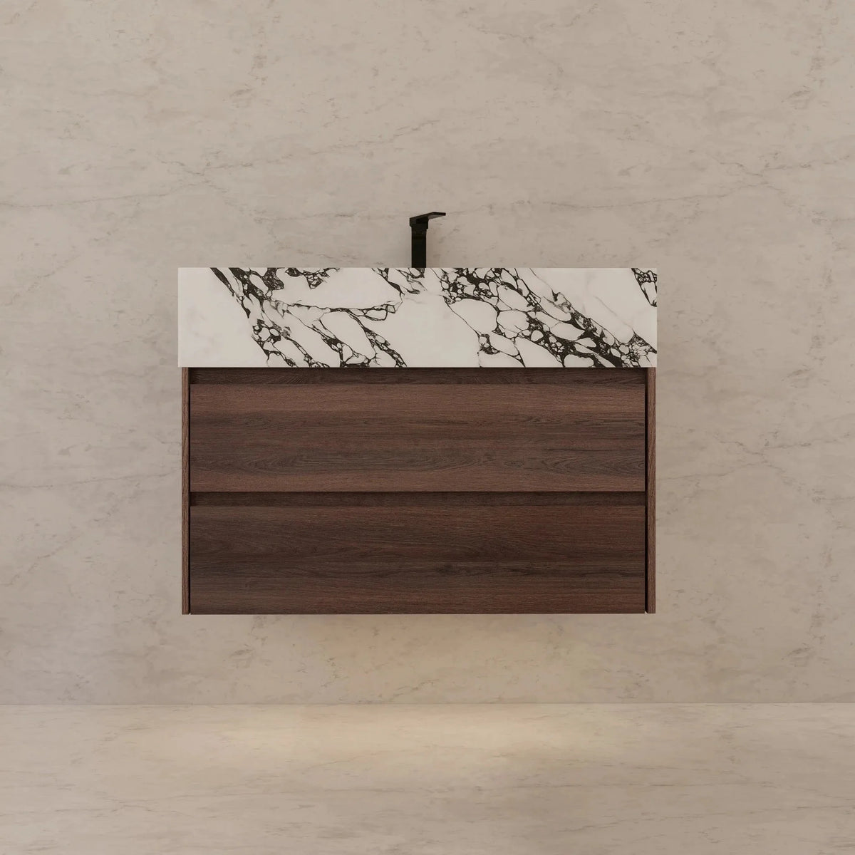 Aventino 32" Calacatta Black single-sink flat floating vanity — sintered stone top