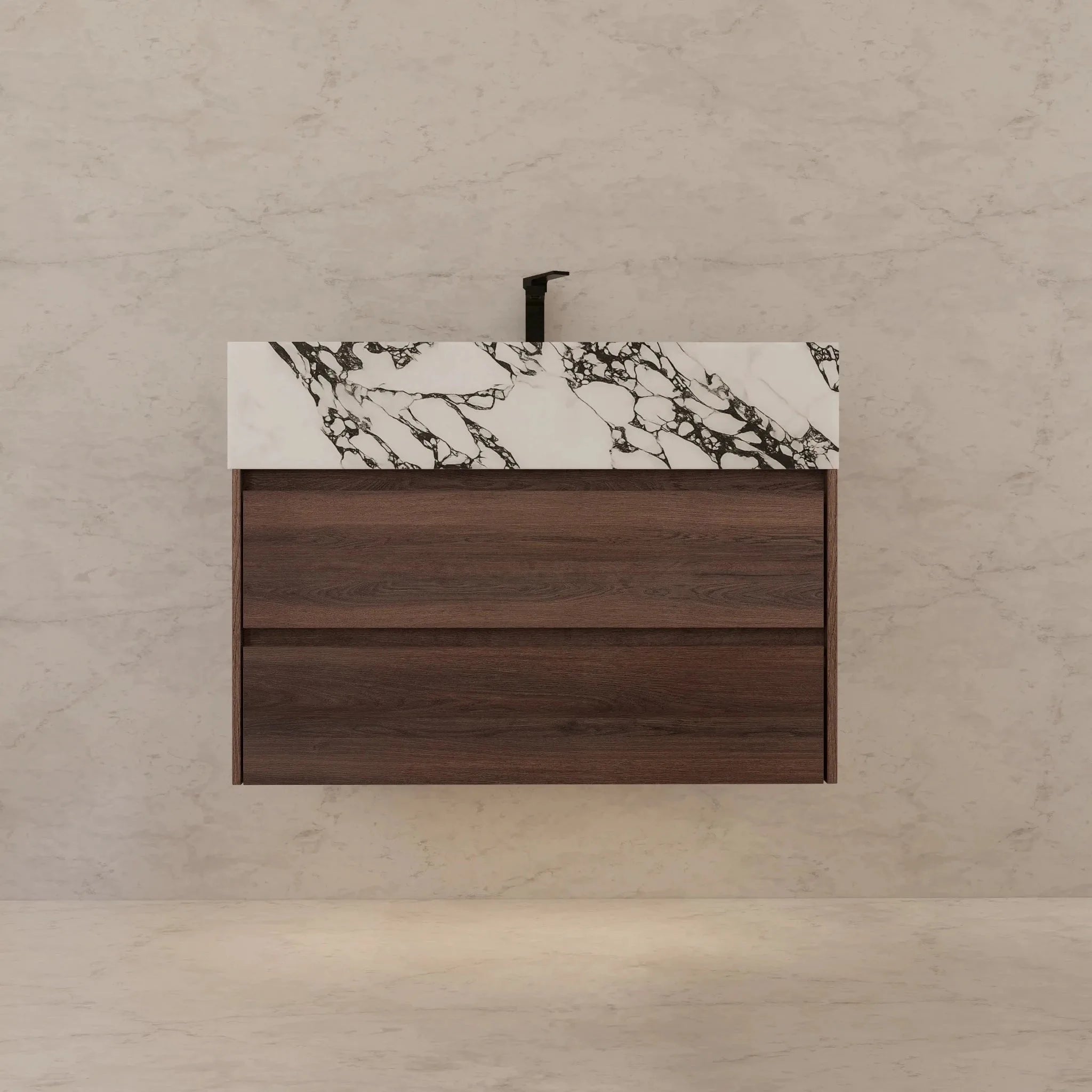 Aventino 32" Walnut Floating Single-Sink Vanity with Sintered Stone Top
