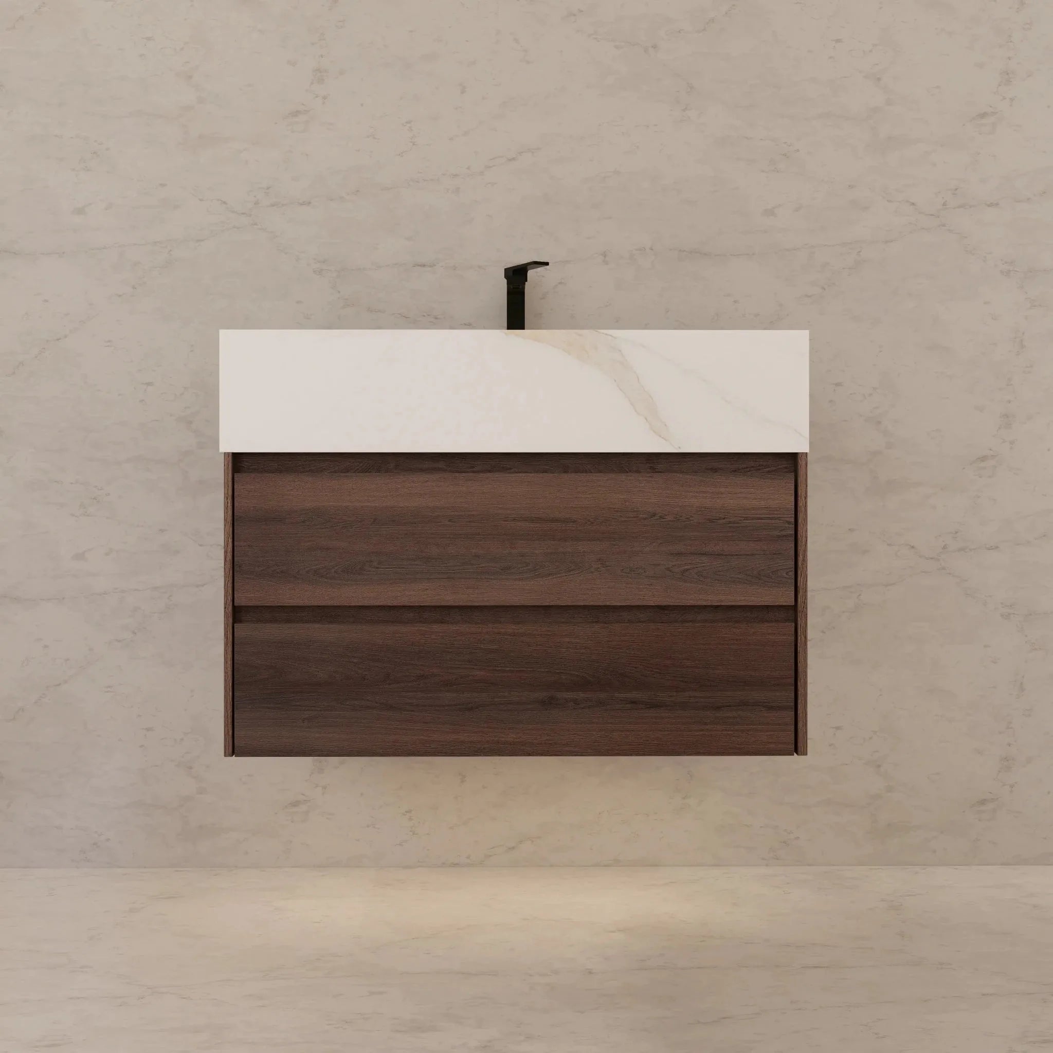 Aventino 32" Walnut Floating Single-Sink Vanity with Sintered Stone Top