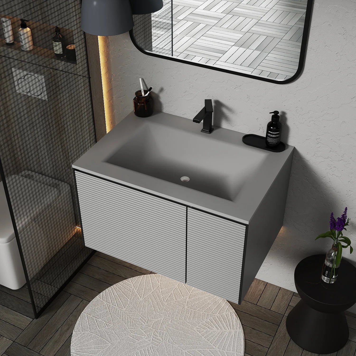 Aventino 32" Fluted Light Grey Floating Single-Sink Vanity with Sintered Stone Top