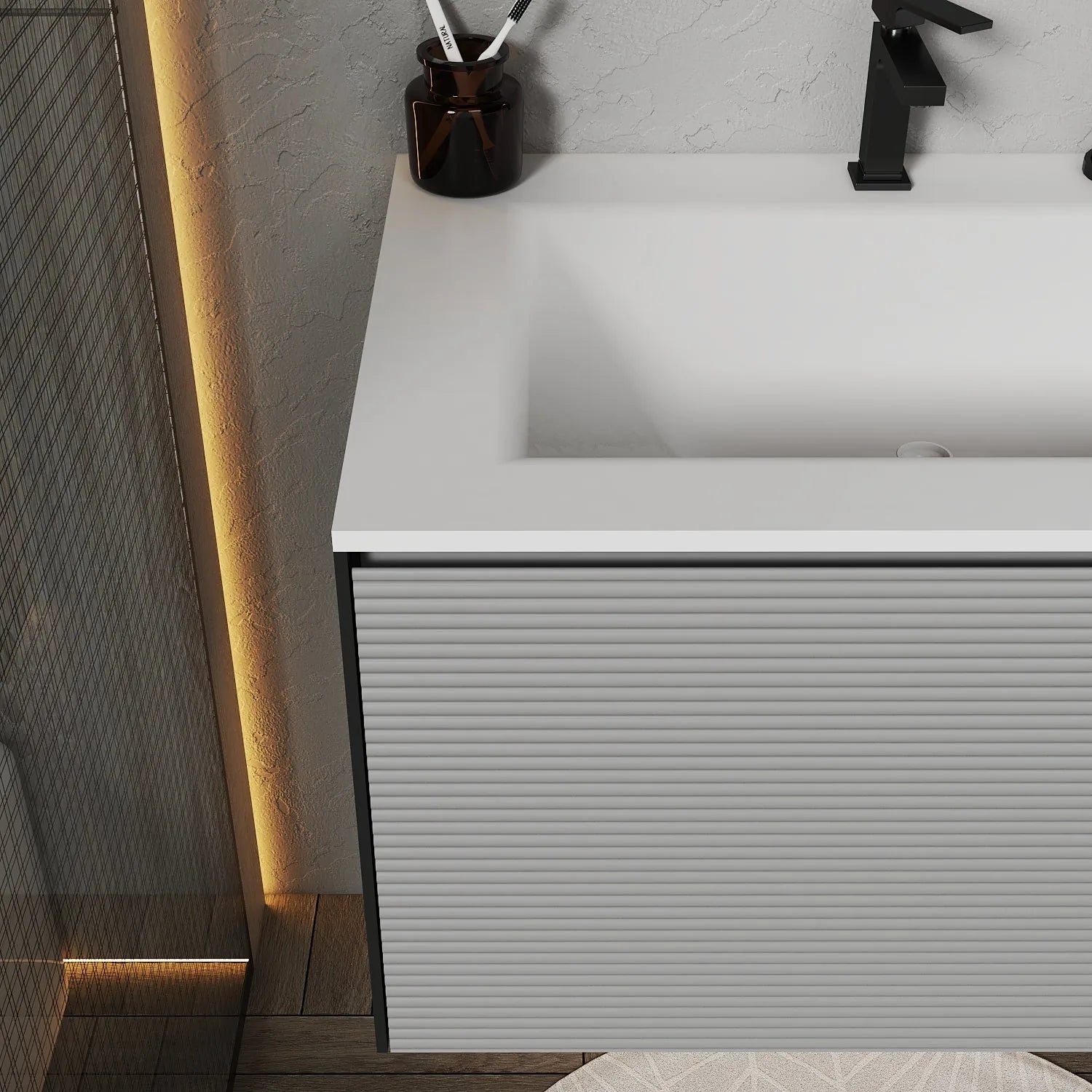 Aventino 32" Fluted Light Grey Floating Single-Sink Vanity with Sintered Stone Top