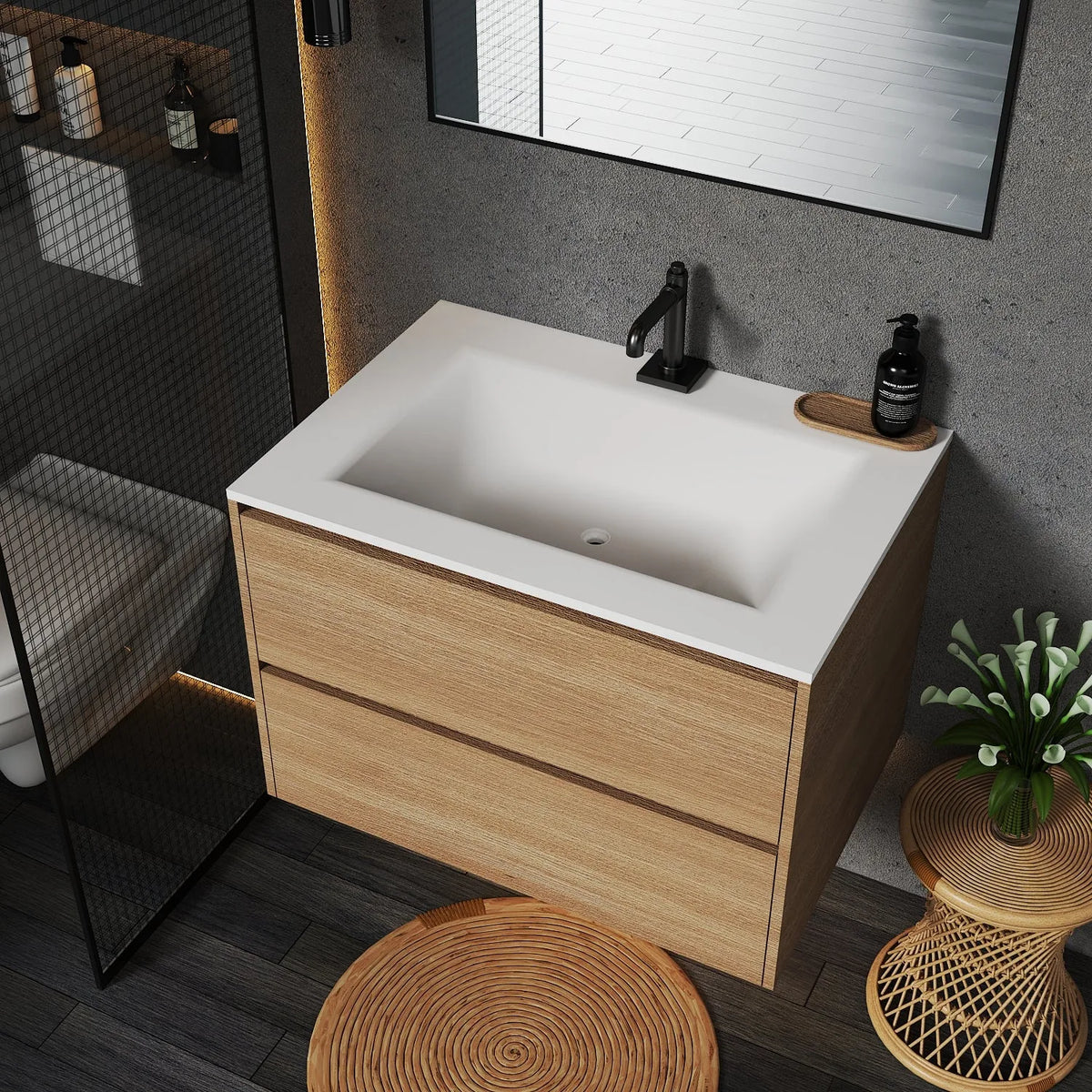 Aventino 32-inch gallery floating vanity — sintered stone top