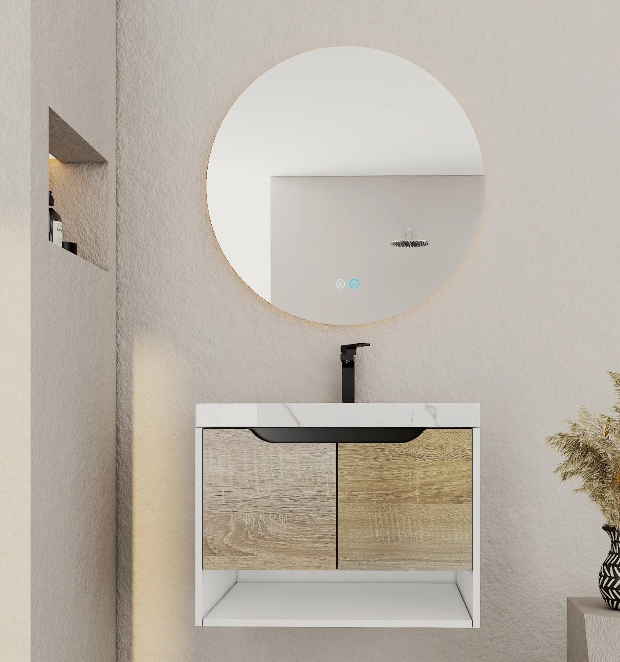 Aventino 32"–40" Ice Grey Floating Single-Sink Vanity with Sintered Stone Top