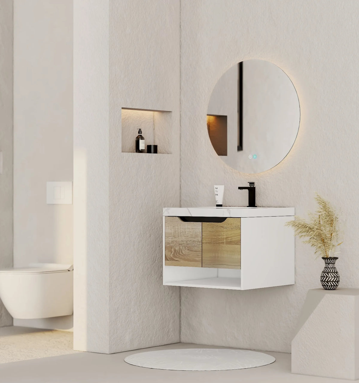 Aventino 32-inch Ice Grey modern floating single-sink vanity — sintered stone top