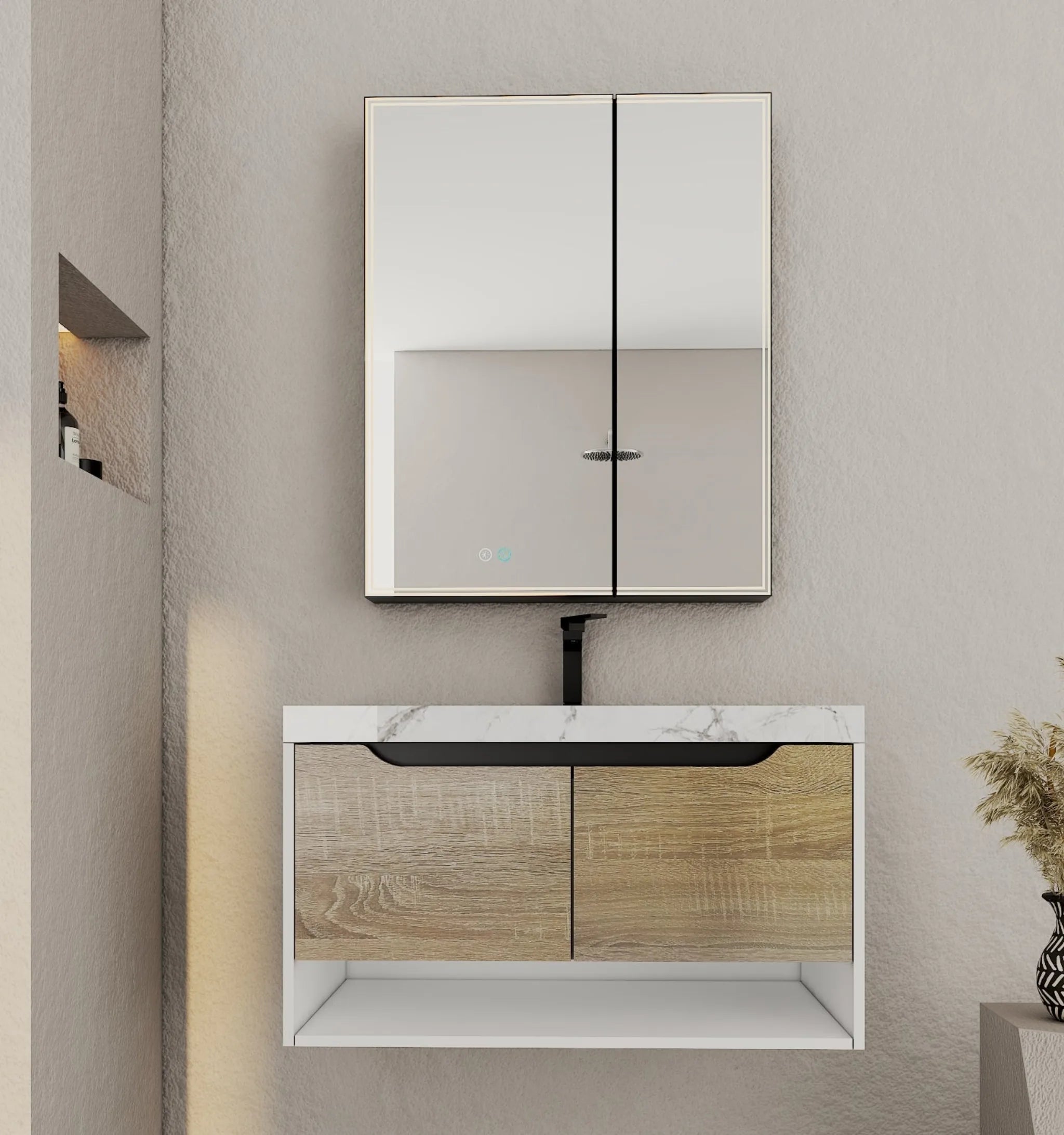 Aventino 32"–40" Ice Grey Floating Single-Sink Vanity with Sintered Stone Top