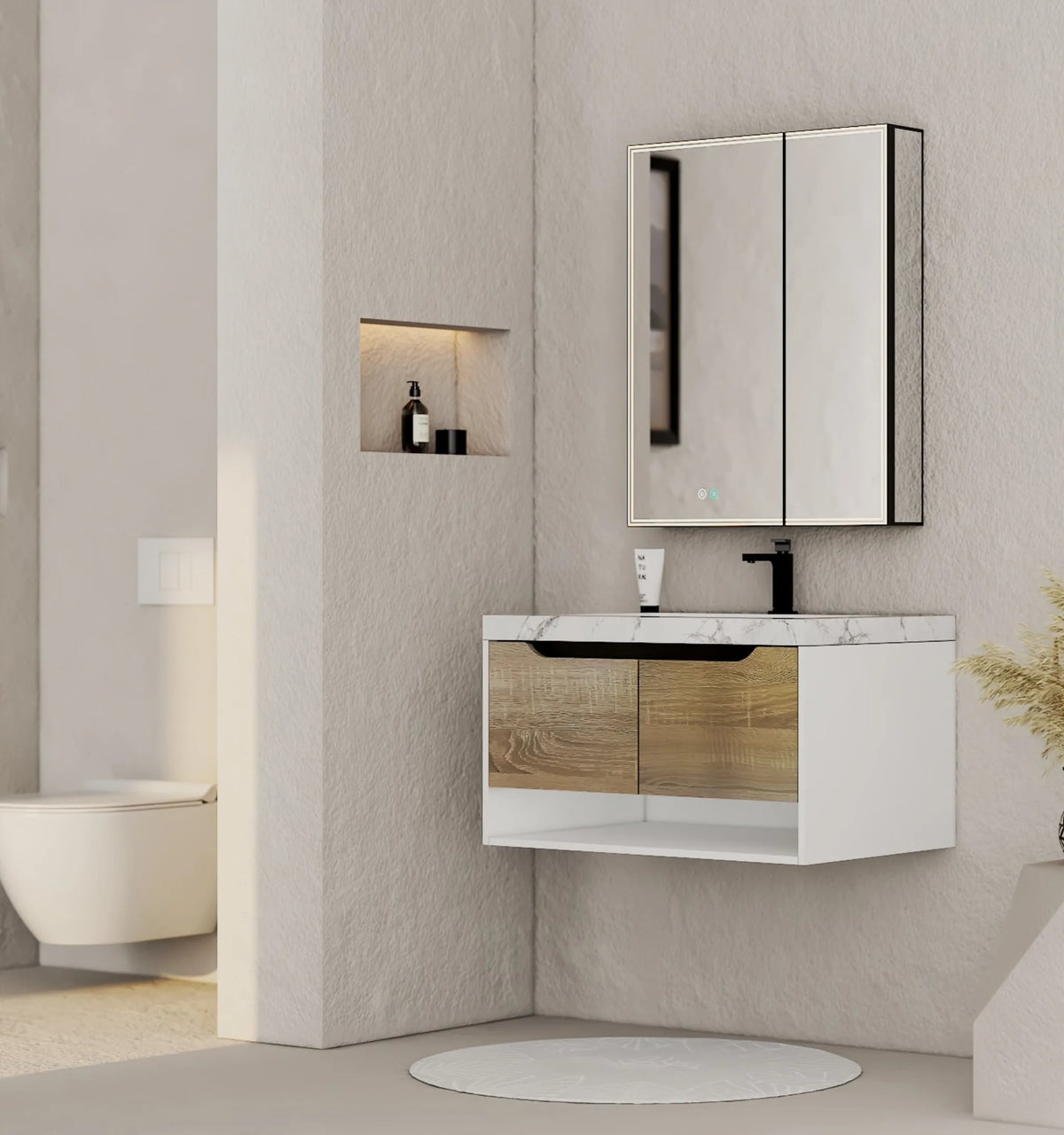Aventino 32-inch Ice Grey modern floating single-sink vanity — sintered stone top