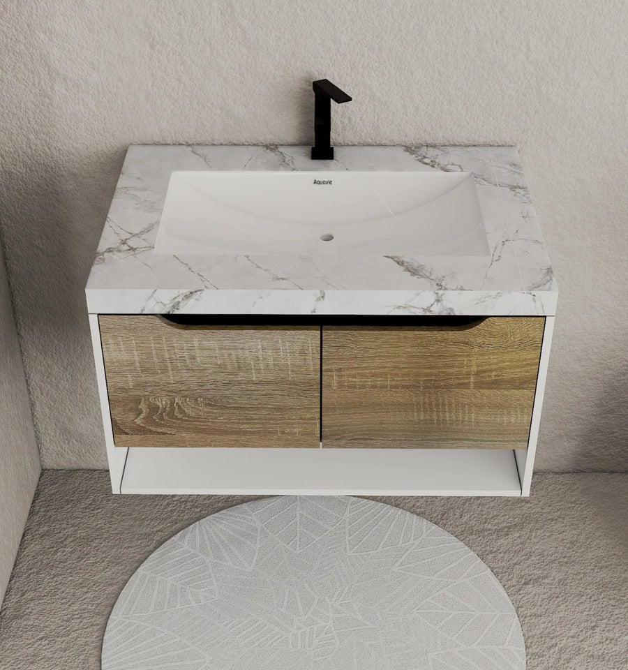 Aventino 32"–40" Ice Grey Floating Single-Sink Vanity with Sintered Stone Top