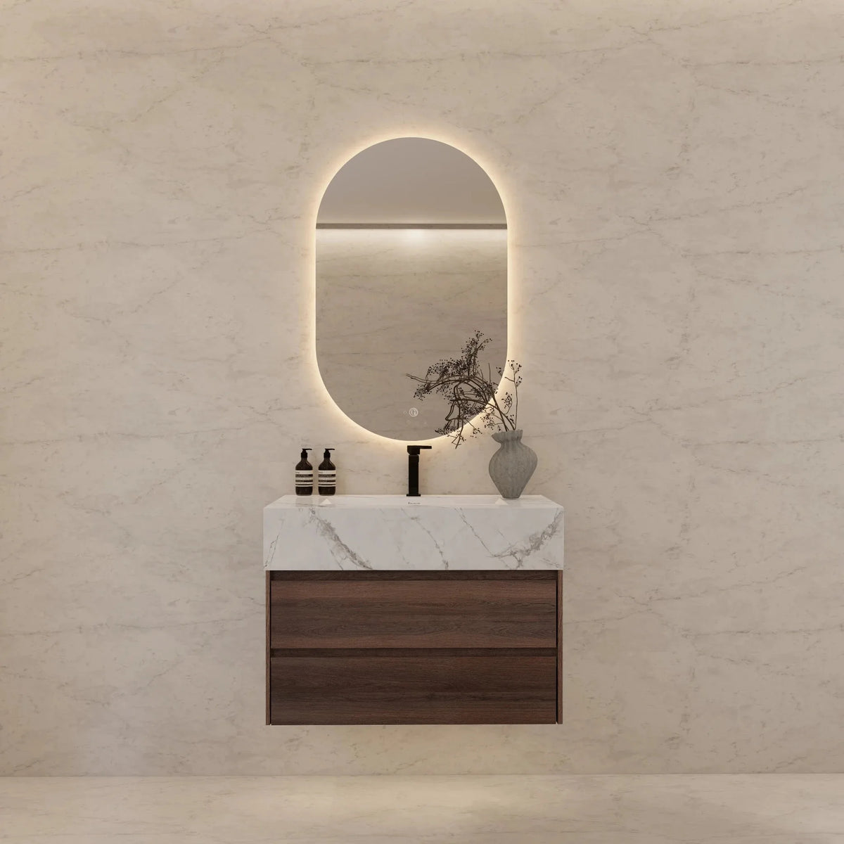 Aventino 32" Ice Grey single-sink flat floating vanity — sintered stone top