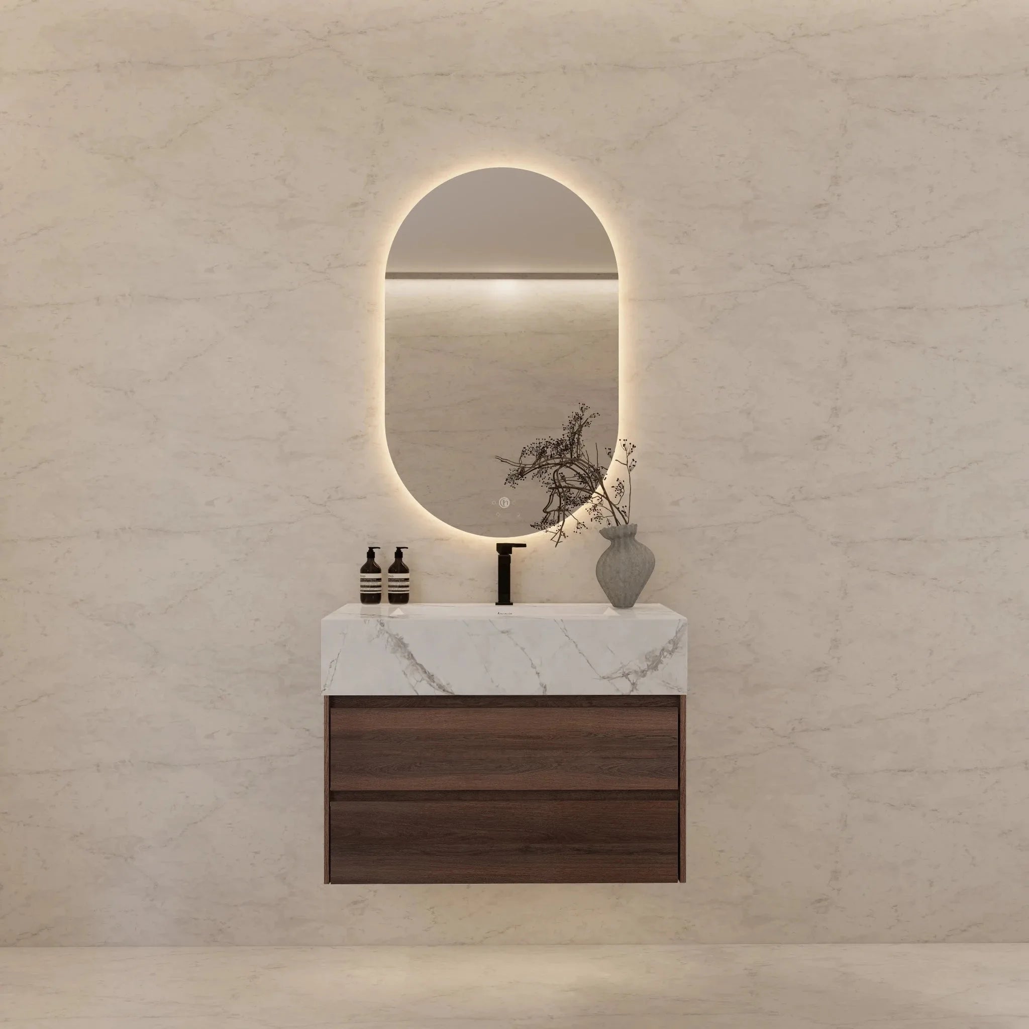 Aventino 32" Walnut Floating Single-Sink Vanity with Sintered Stone Top