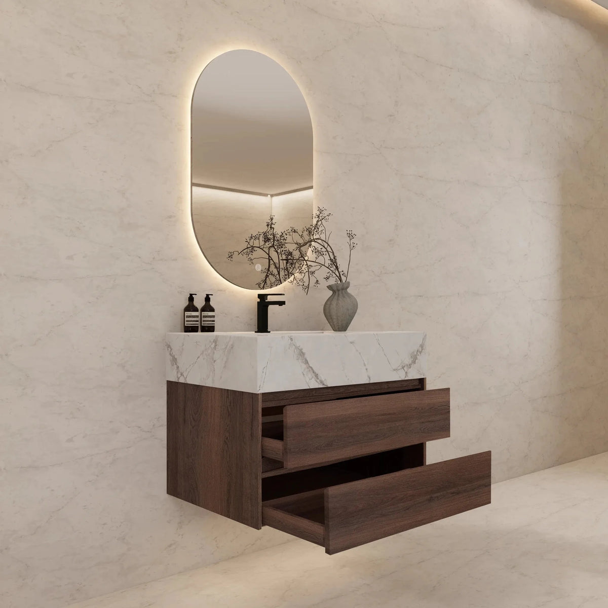 Aventino 32" Ice Grey single-sink flat floating vanity — sintered stone top