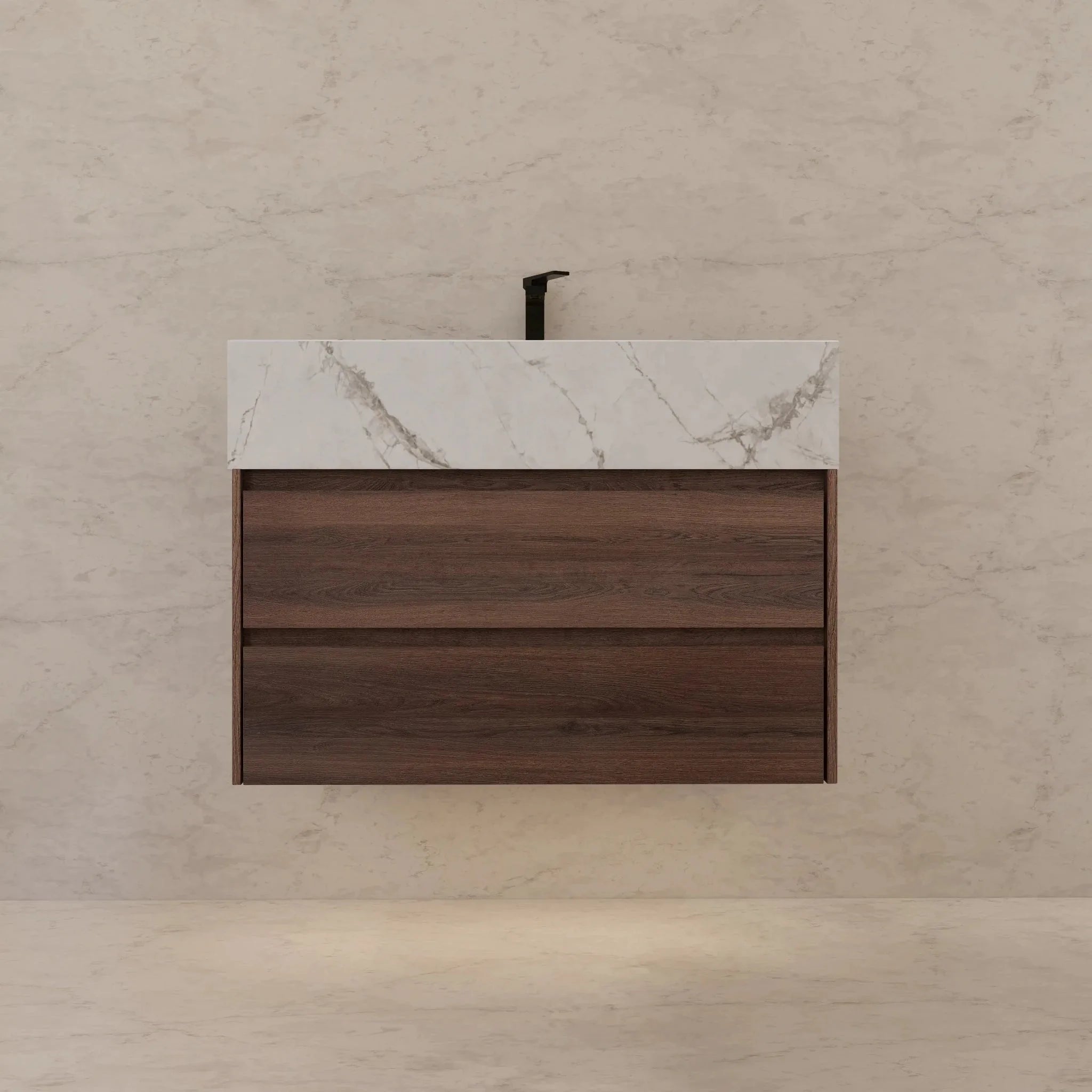 Aventino 32" Walnut Floating Single-Sink Vanity with Sintered Stone Top
