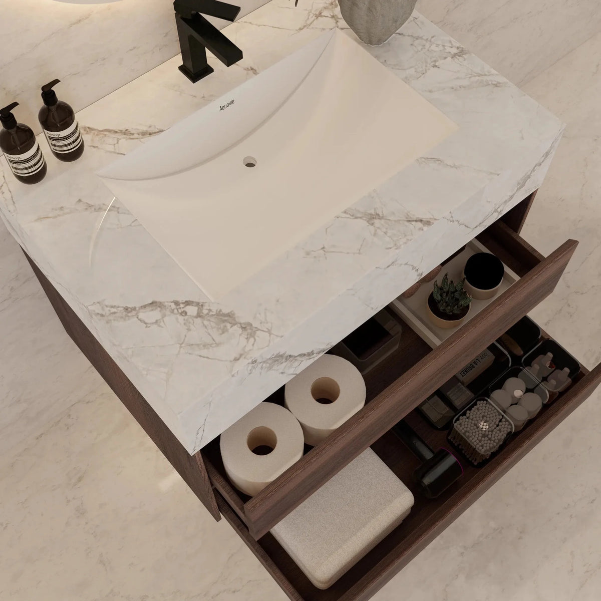 Aventino 32" Ice Grey single-sink flat floating vanity — sintered stone top