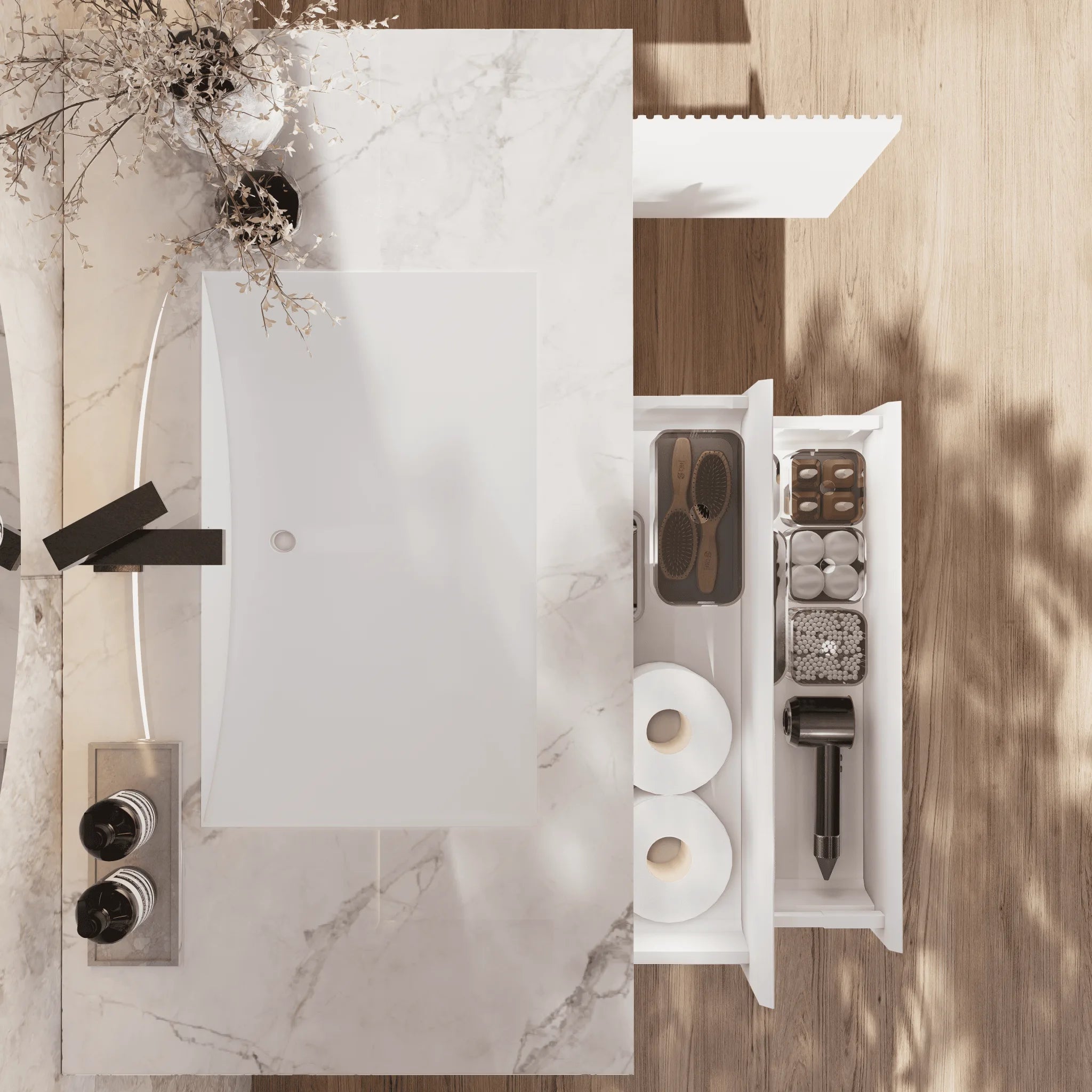 Aventino 32" White Fluted Floating Single-Sink Vanity with Sintered Stone Top