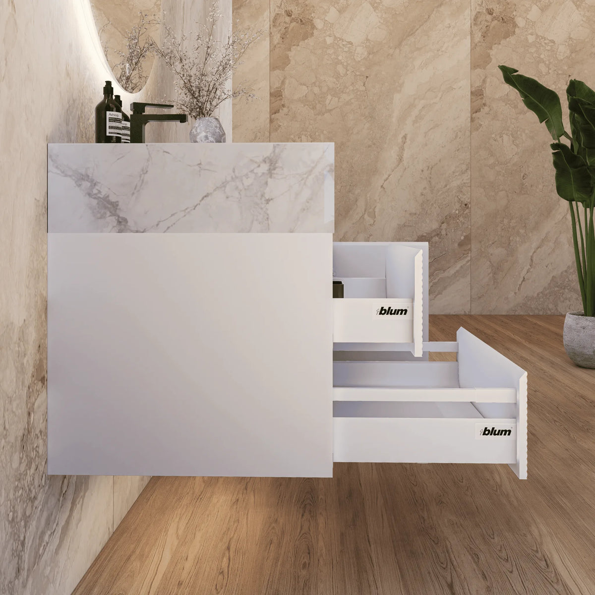 Aventino 32" Ice Grey single-sink fluted floating vanity — sintered stone top