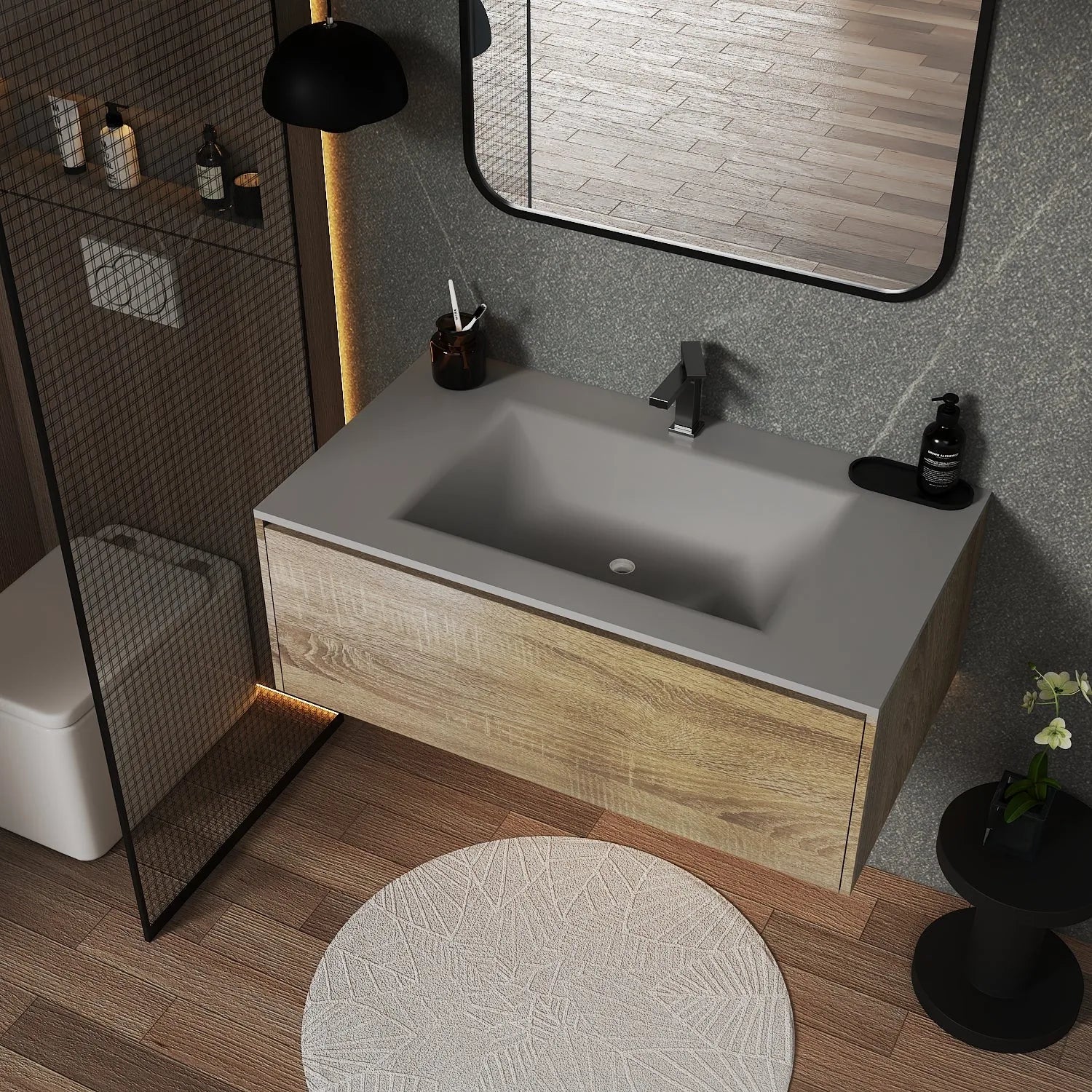 Aventino 32-36-40" Plywood Single Floating Single-Sink Vanity with Sintered Stone Top