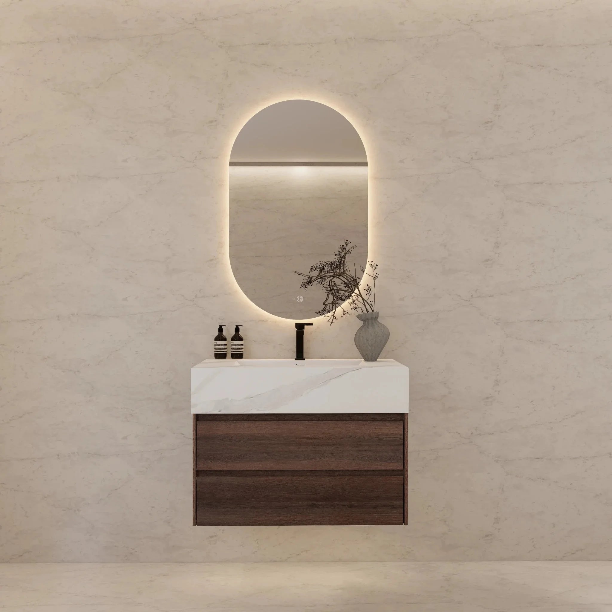 Aventino 32" Walnut Floating Single-Sink Vanity with Sintered Stone Top