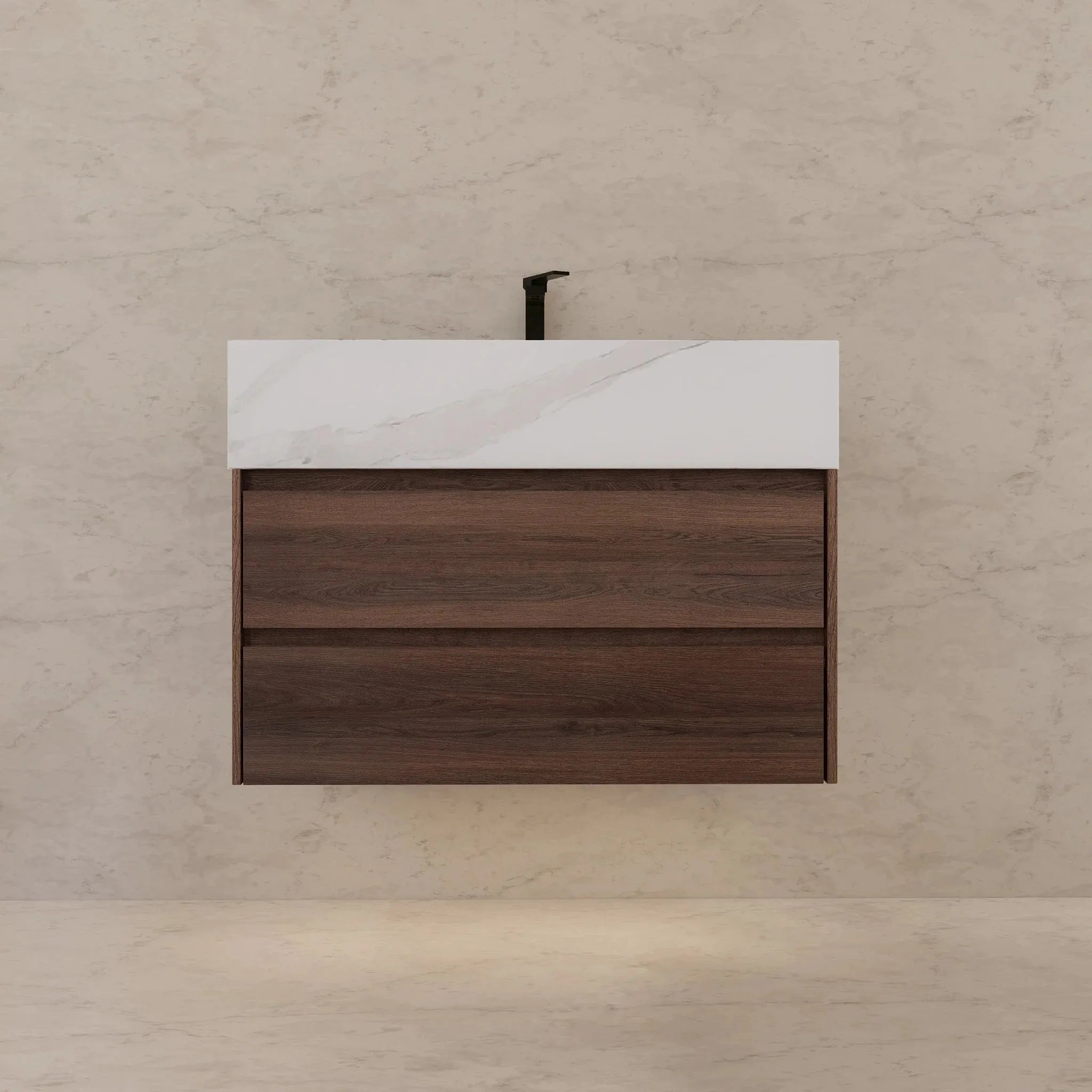 Aventino 32" Walnut Floating Single-Sink Vanity with Sintered Stone Top
