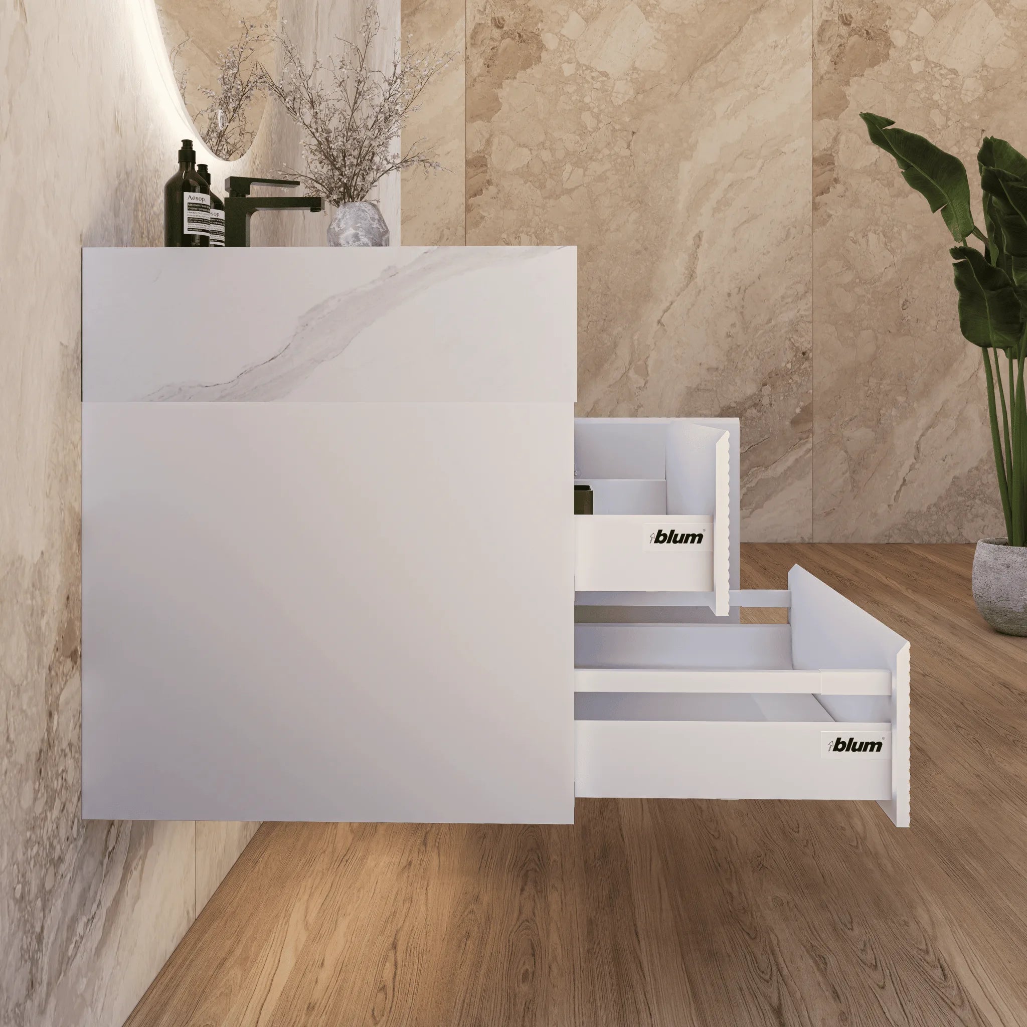 Aventino 32" White Fluted Floating Single-Sink Vanity with Sintered Stone Top
