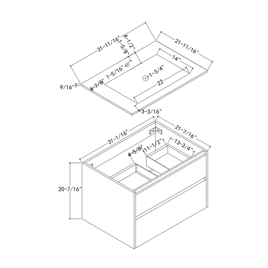 Aventino vanity with drawers open — Blum TandemBox soft-close slides