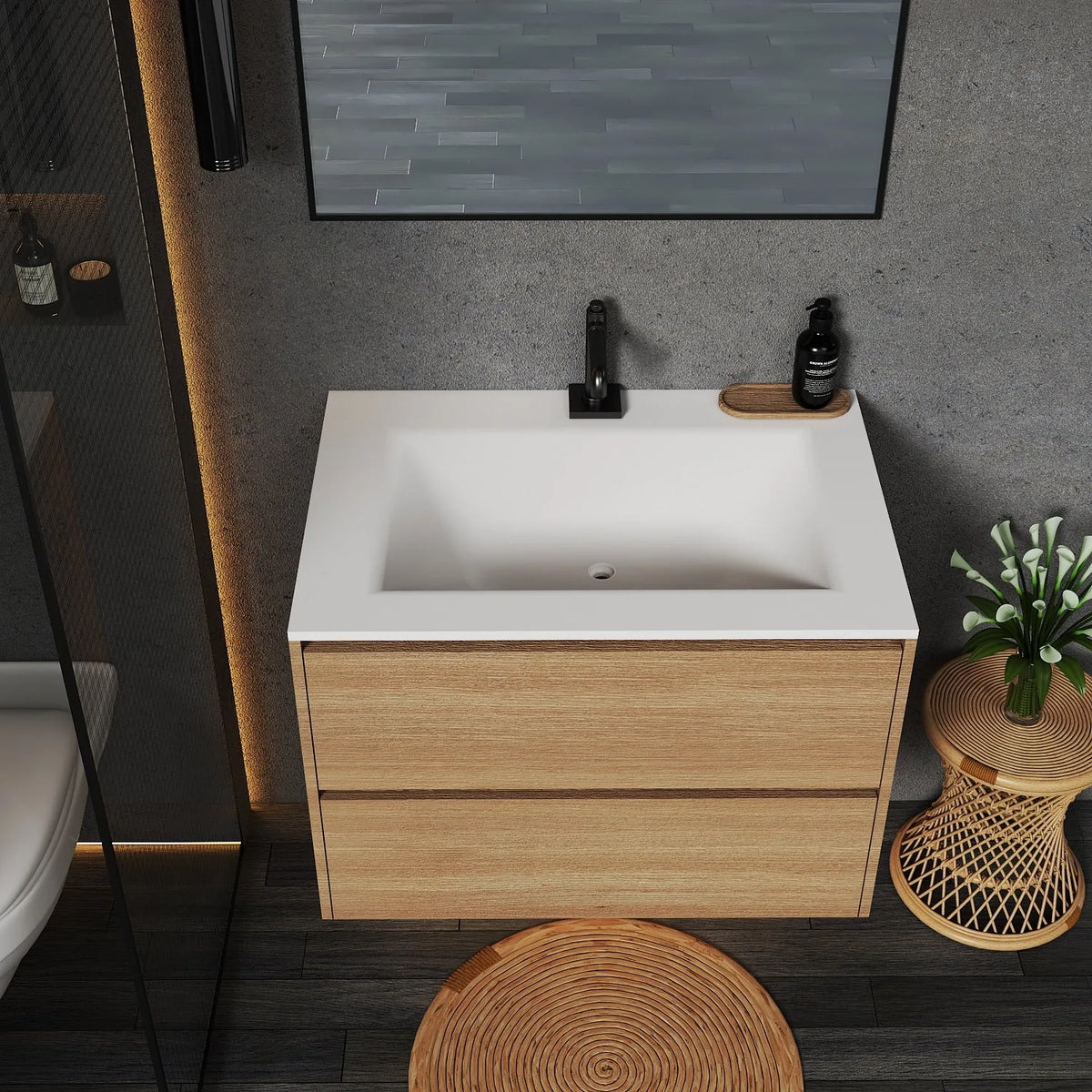 Aventino 36-inch gallery floating vanity — sintered stone top