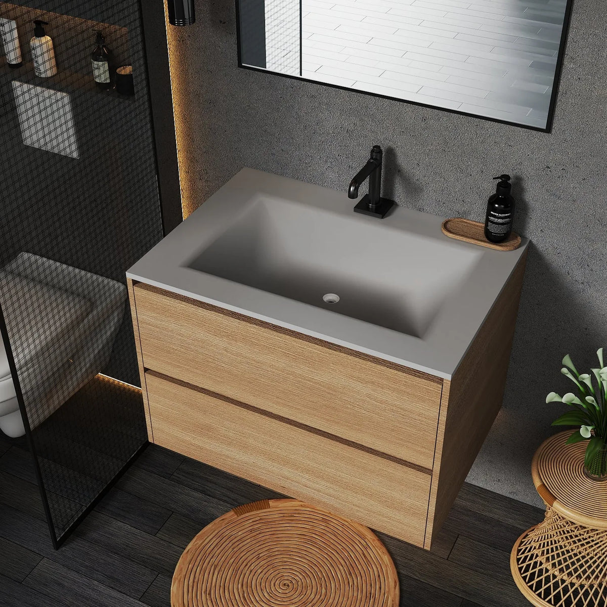 Aventino 36-inch gallery floating vanity — sintered stone top