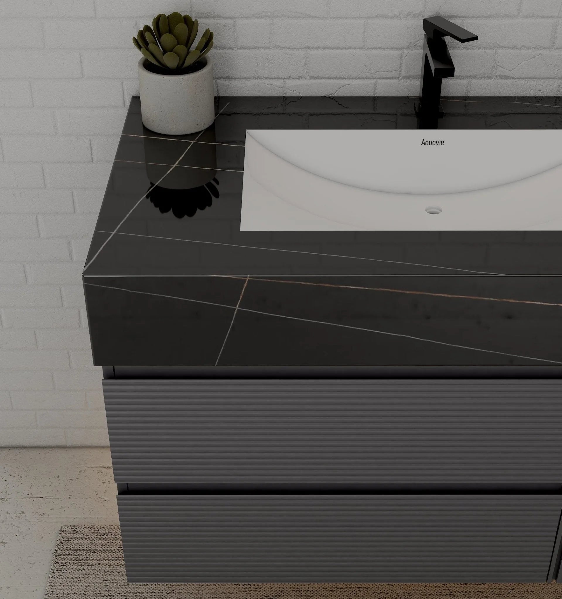 Aventino 40-48" Dark Grey Fluted Floating Single-Sink Vanity with Sintered Stone Top
