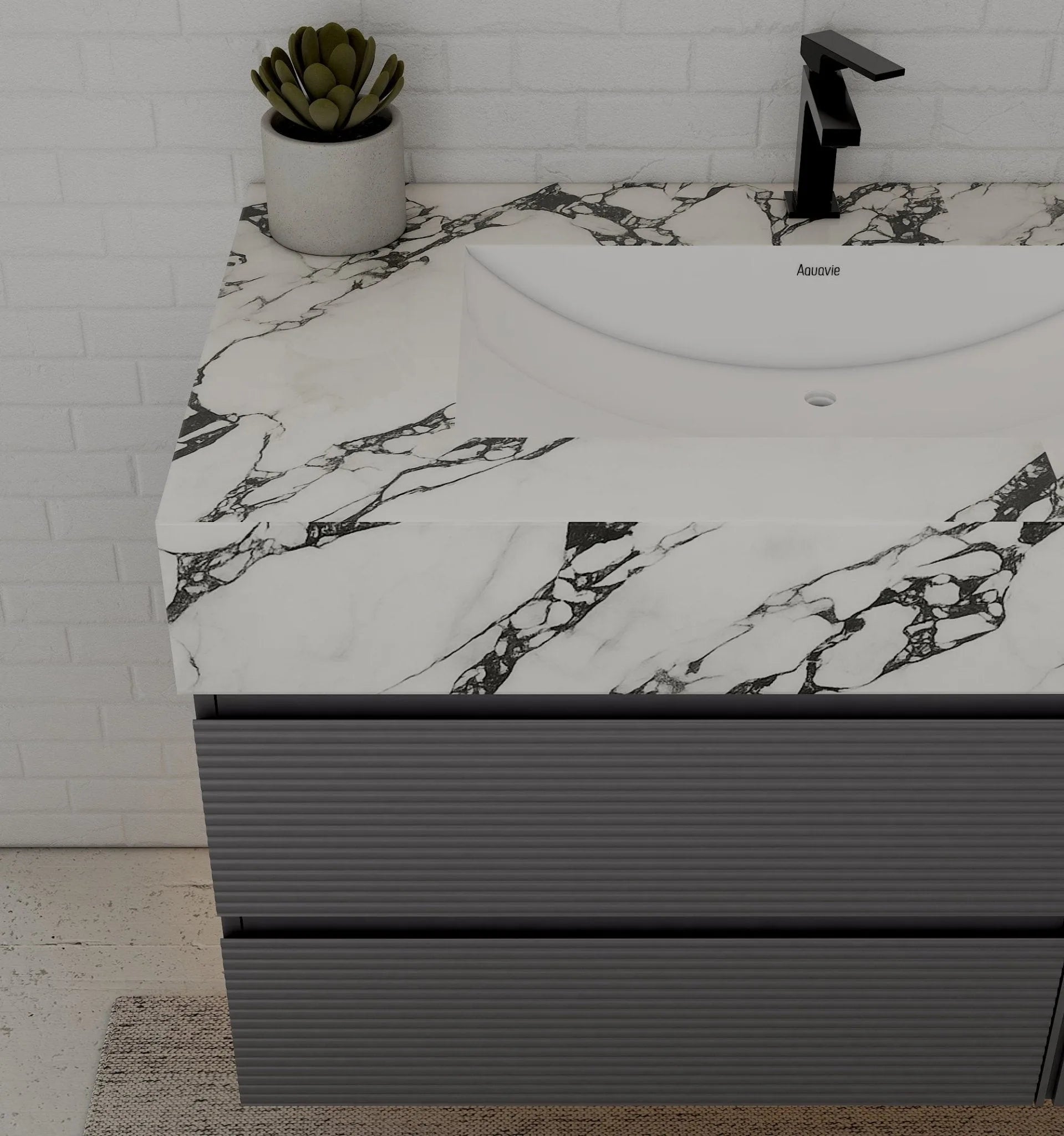 Aventino 40-48" Dark Grey Fluted Floating Single-Sink Vanity with Sintered Stone Top
