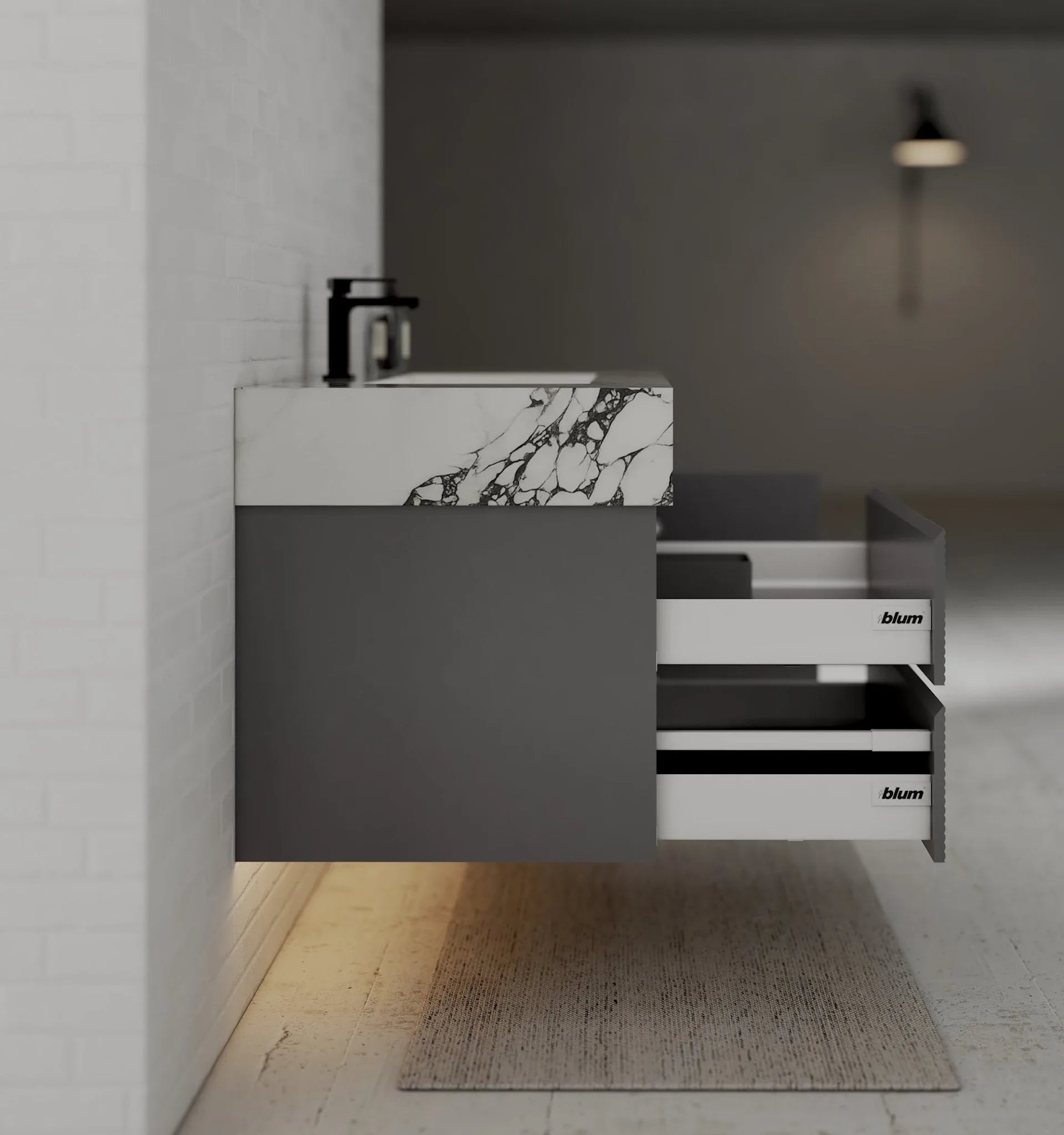 Aventino 40-48" Dark Grey Fluted Floating Single-Sink Vanity with Sintered Stone Top