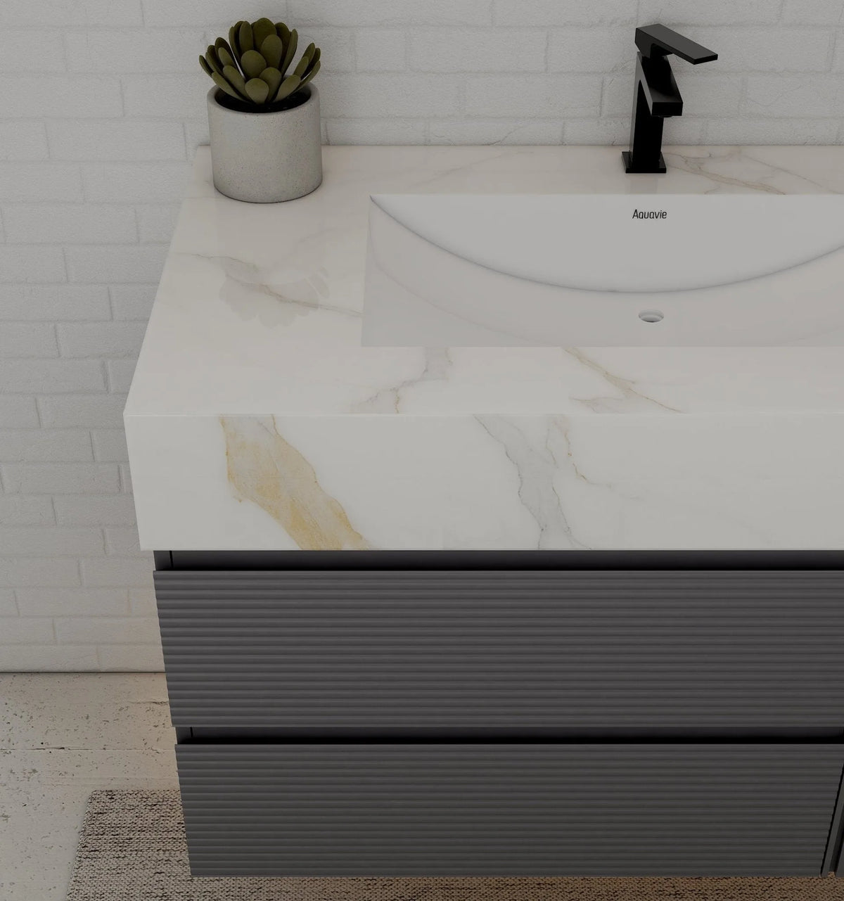 Aventino 40-48" Calacatta Gold single-sink fluted floating vanity — sintered stone top