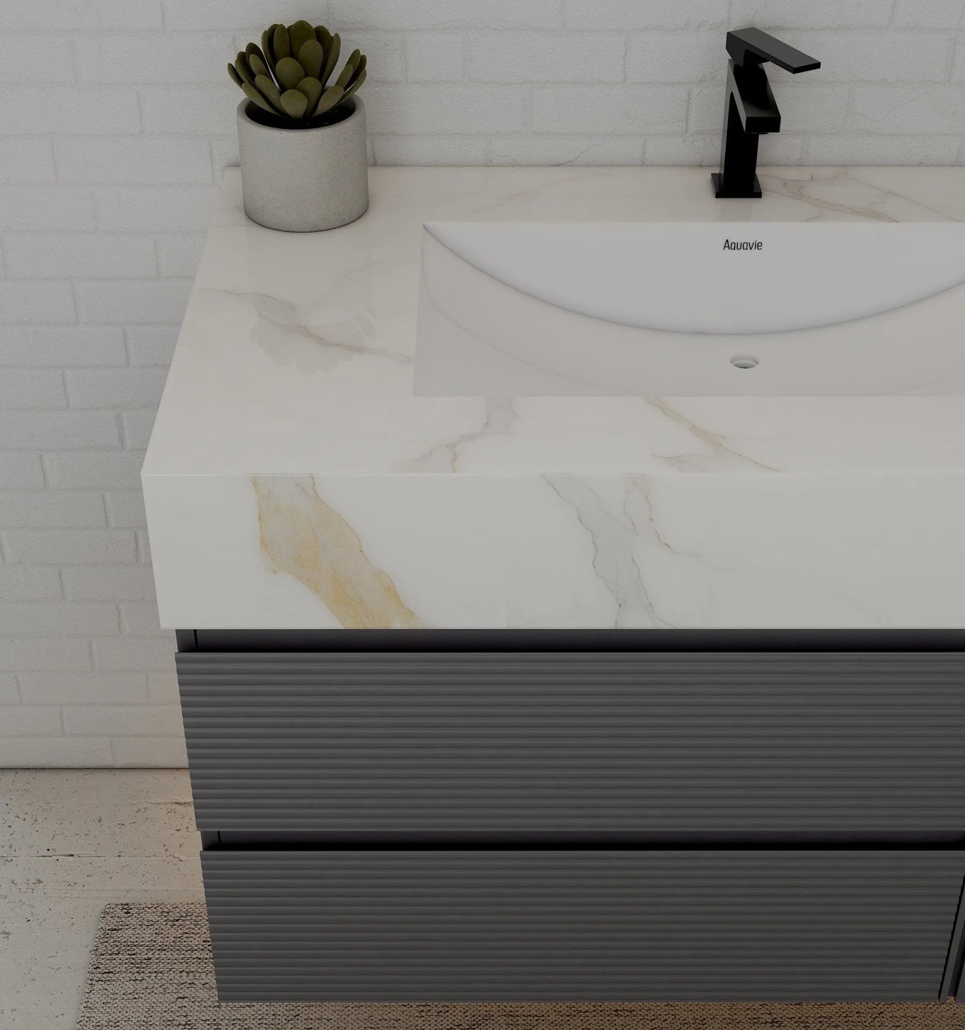 Aventino 40-48" Dark Grey Fluted Floating Single-Sink Vanity with Sintered Stone Top