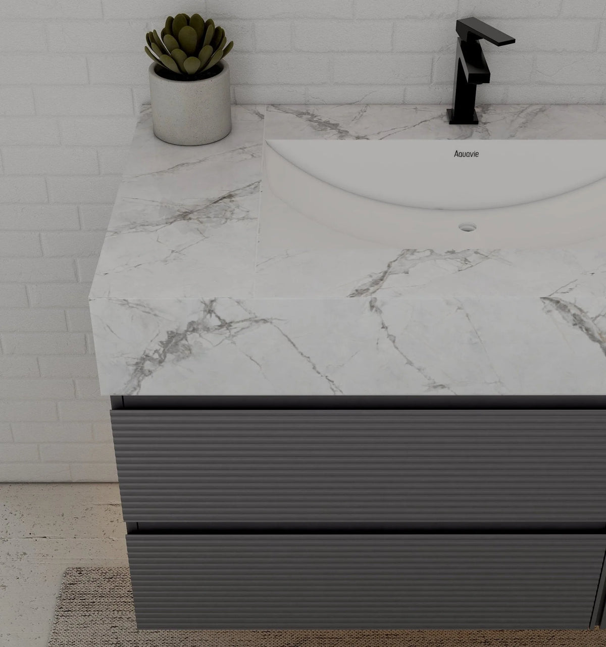 Aventino 40-48" Ice Grey single-sink fluted floating vanity — sintered stone top