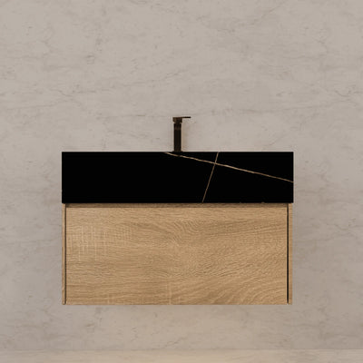 Aventino 40" Black Marquina Gold Veins single-sink flat floating vanity — sintered stone top