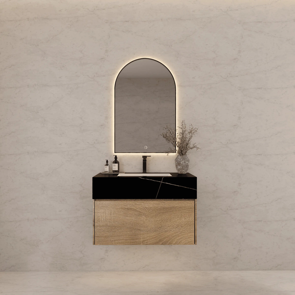 Aventino 40" Black Marquina Gold Veins single-sink flat floating vanity — sintered stone top