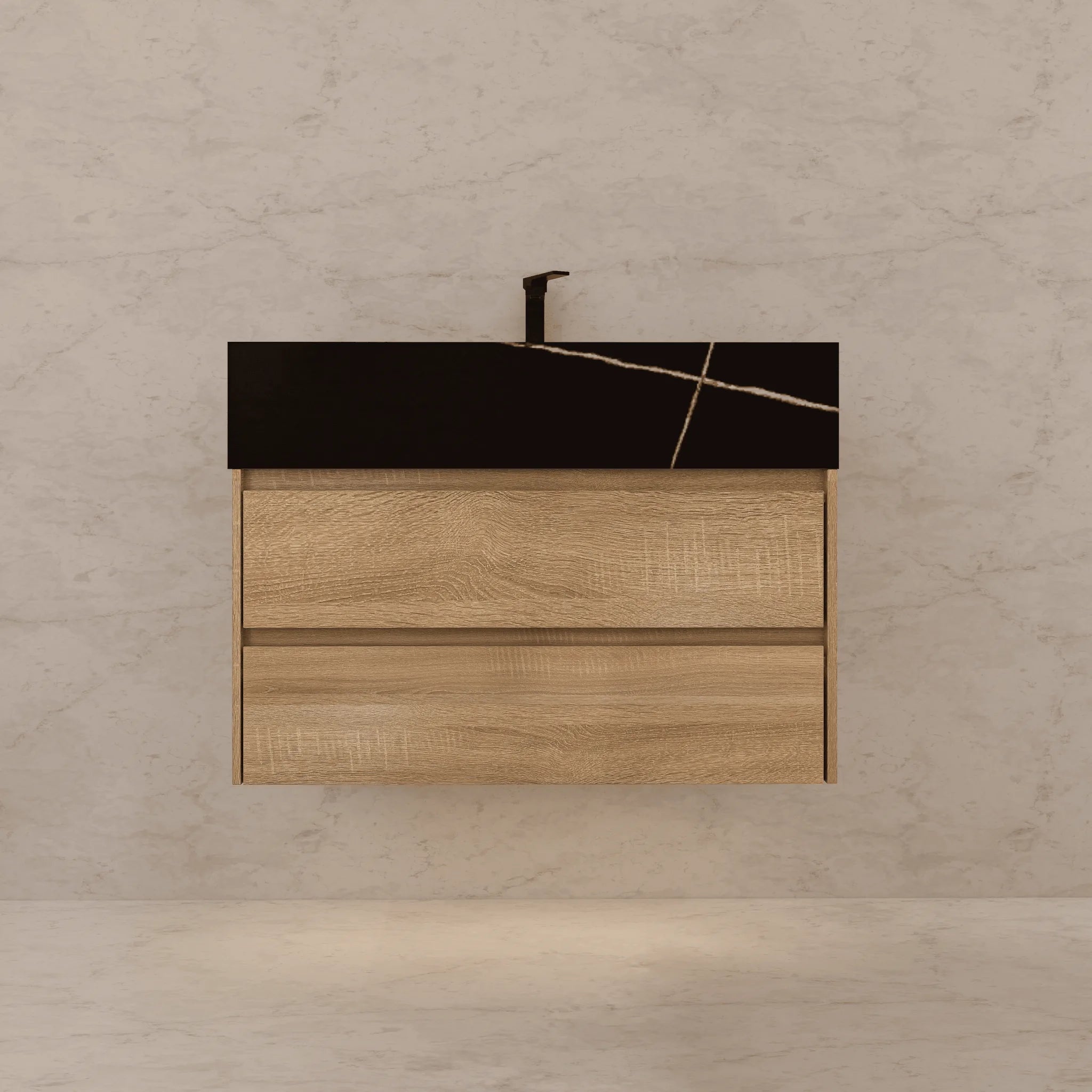 Aventino 32"–40" Smoked Oak Floating Single-Sink Vanity with Sintered Stone Top