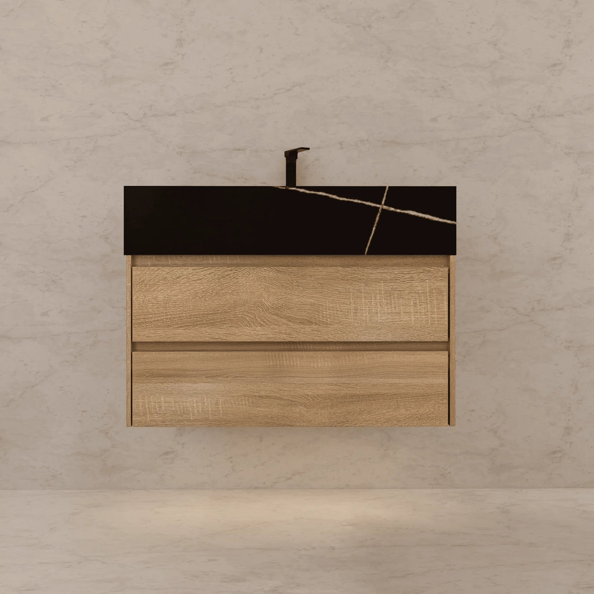 Aventino 40-inch Black Marquina modern floating single-sink vanity — sintered stone top