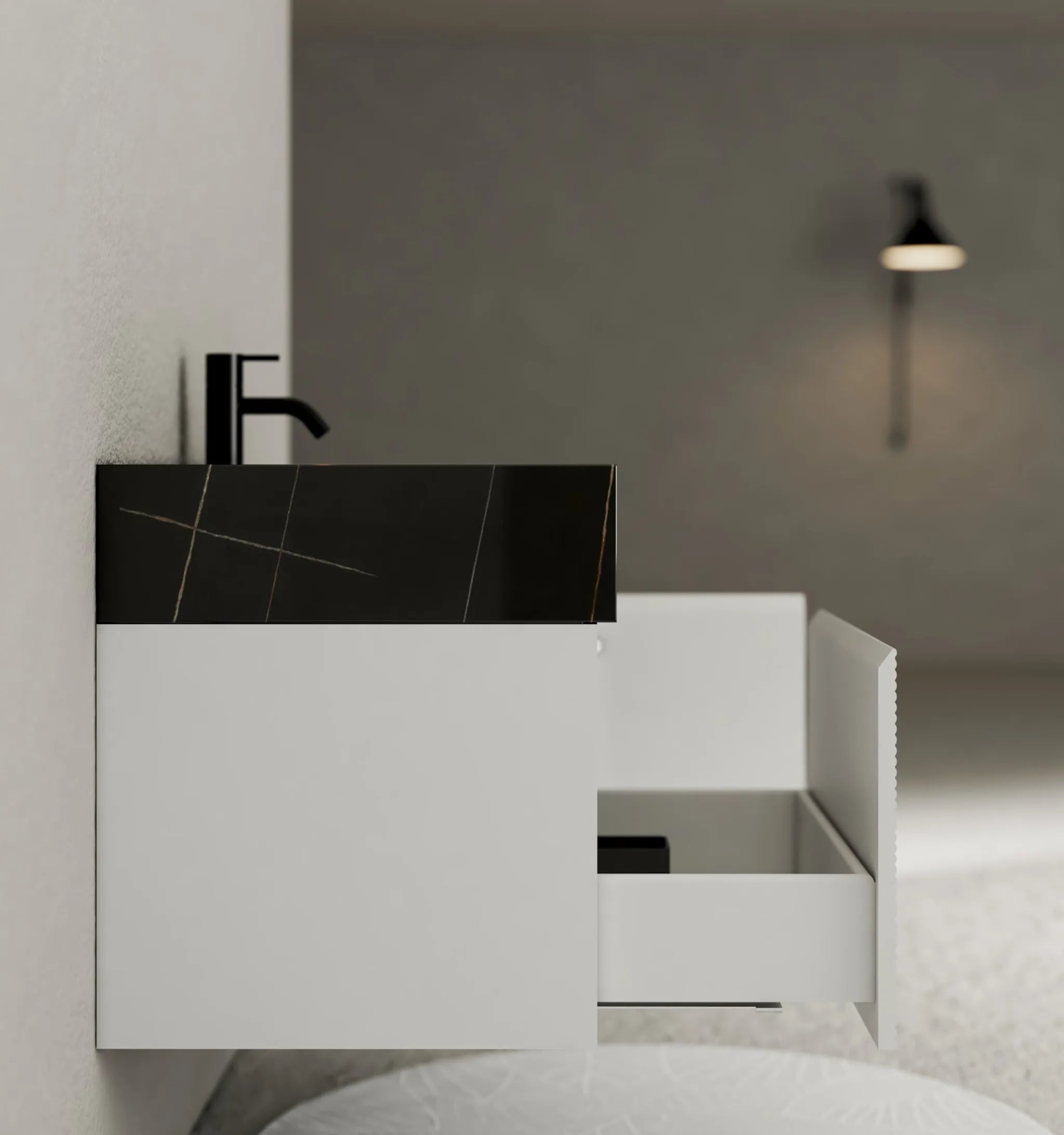 Aventino 40" White Fluted Floating Single-Sink Vanity with Sintered Stone Top