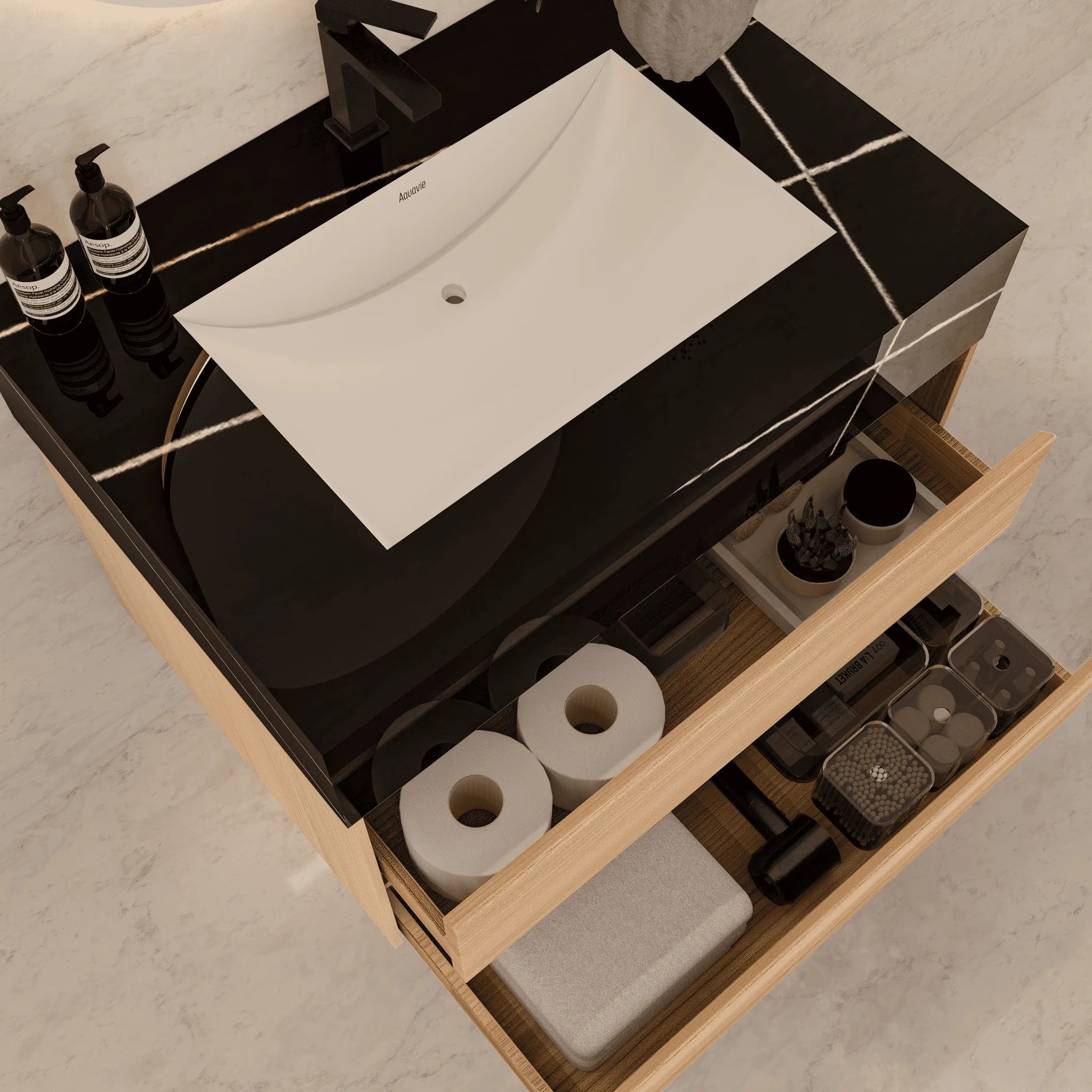 Aventino 32"–40" Nature Oak Floating Single-Sink Vanity with Sintered Stone Top
