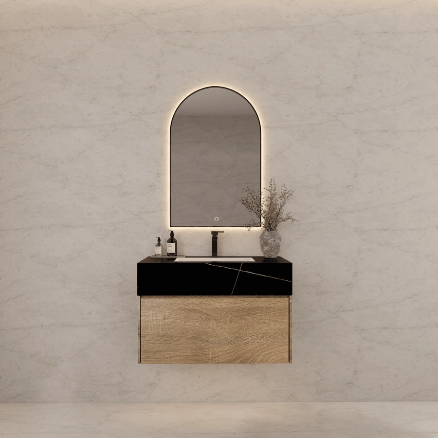 Aventino 32"–40" Light Oak Floating Single-Sink Vanity with Sintered Stone Top
