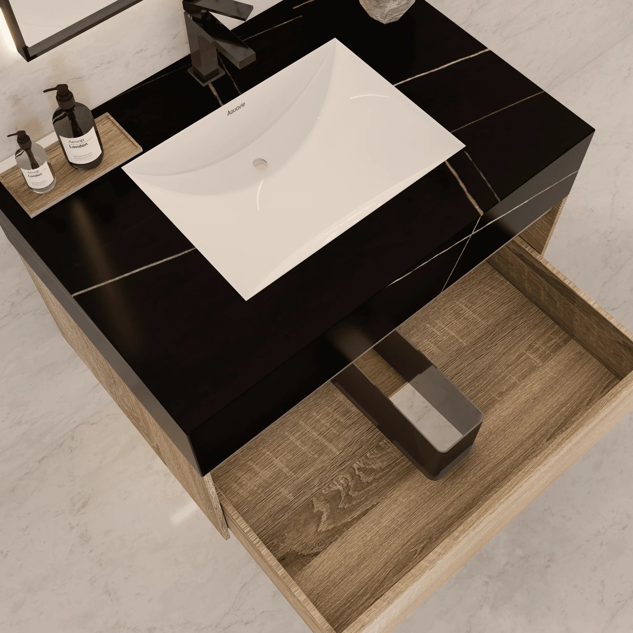 Aventino 40" Light Oak Floating Single-Sink Vanity with Sintered Stone Top