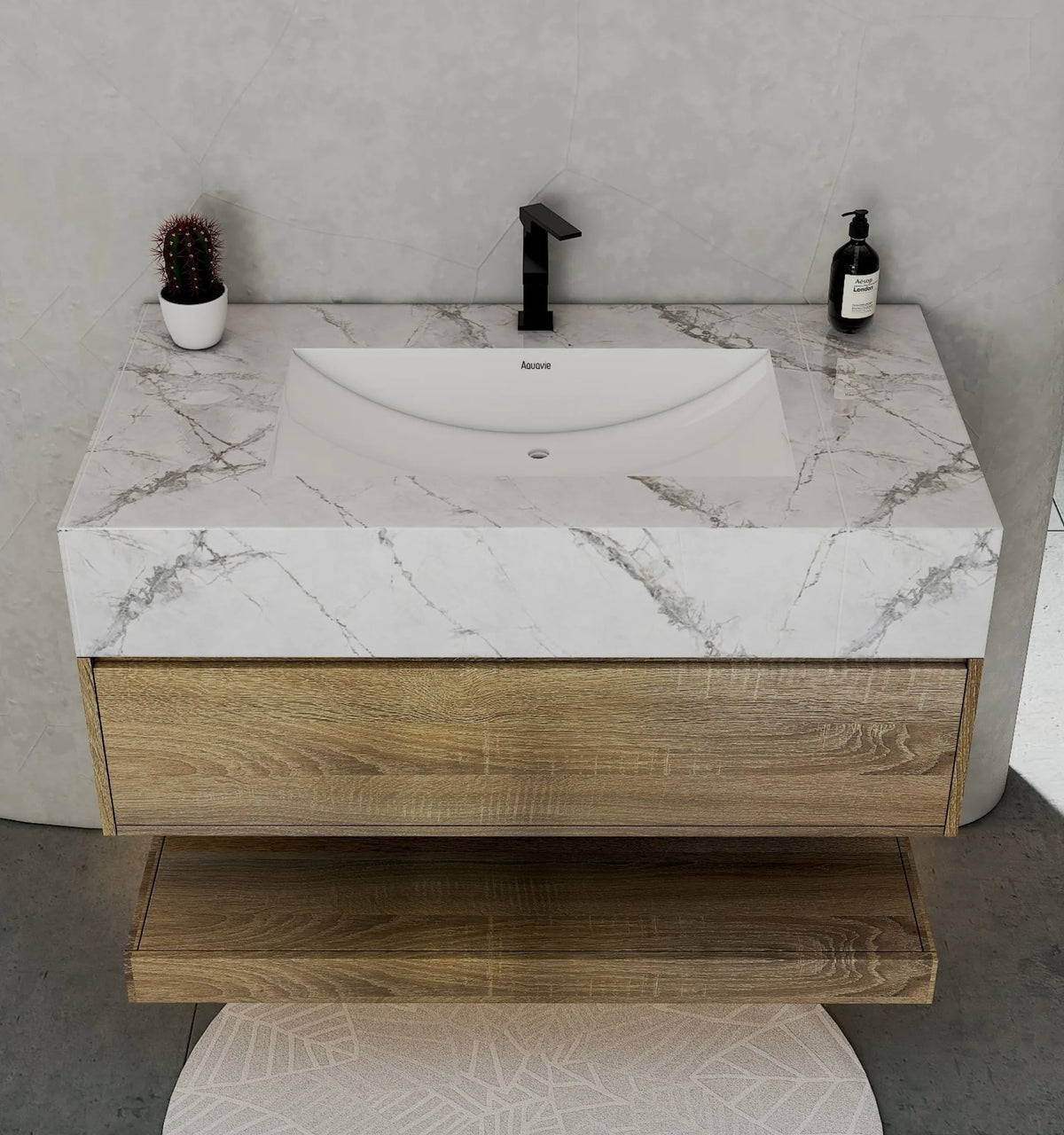 Aventino 40-inch Black Marquina flat-panel floating single-sink vanity — sintered stone top