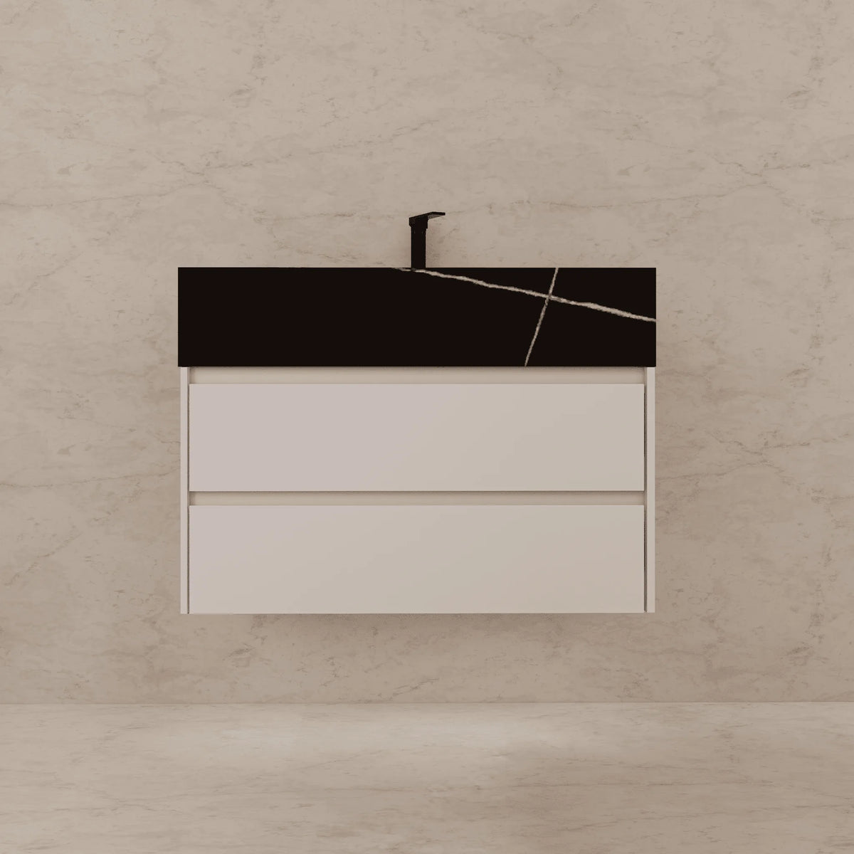 Aventino 40-inch Black Marquina modern floating single-sink vanity — sintered stone top