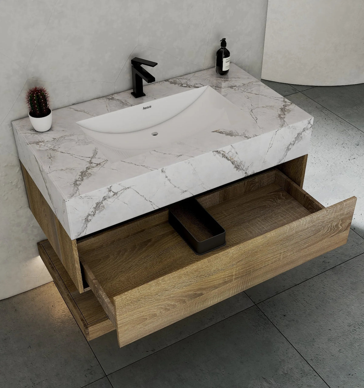 Aventino 40-inch Black Marquina flat-panel floating single-sink vanity — sintered stone top