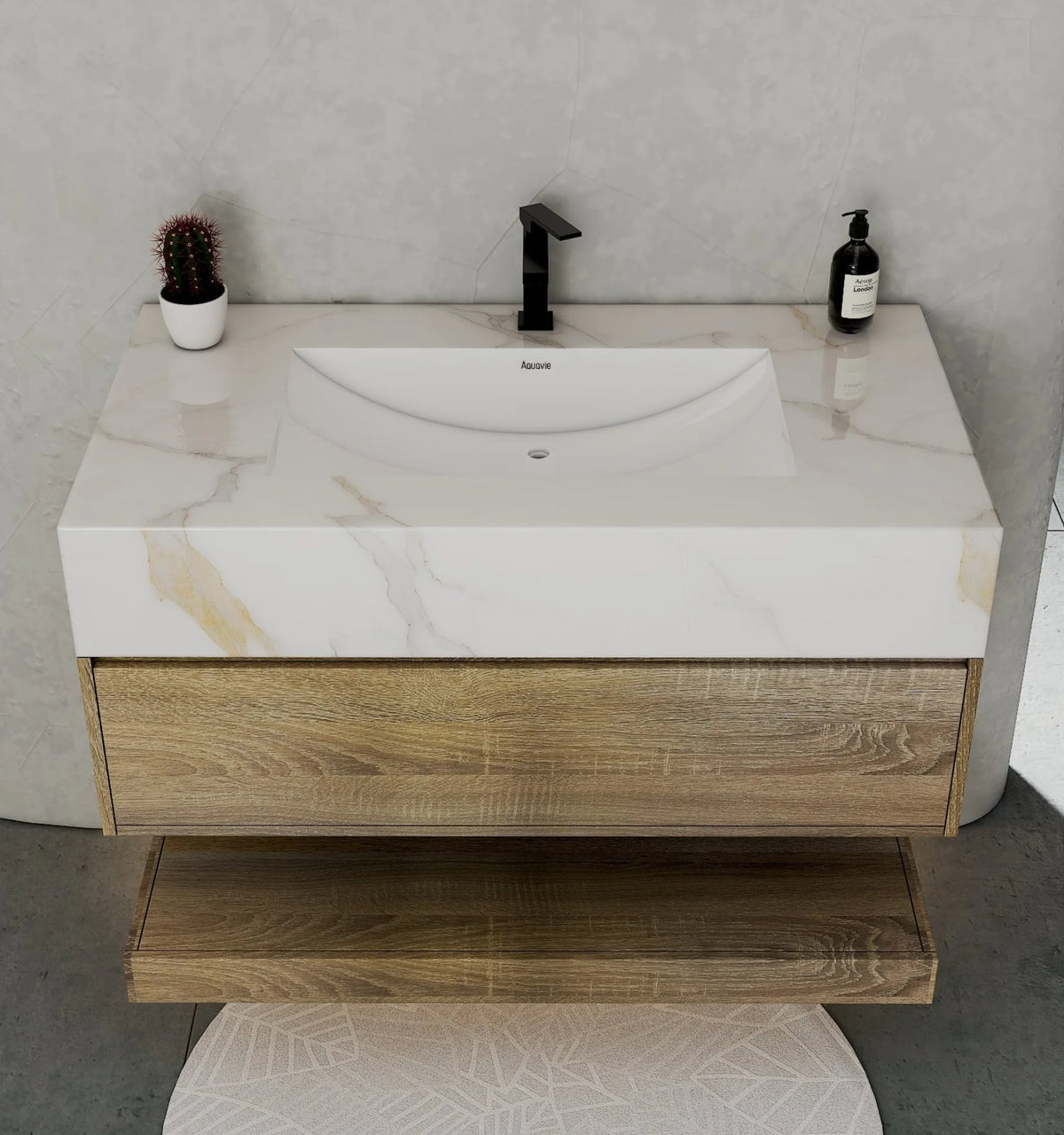 Aventino 40-inch Black Marquina flat-panel floating single-sink vanity — sintered stone top