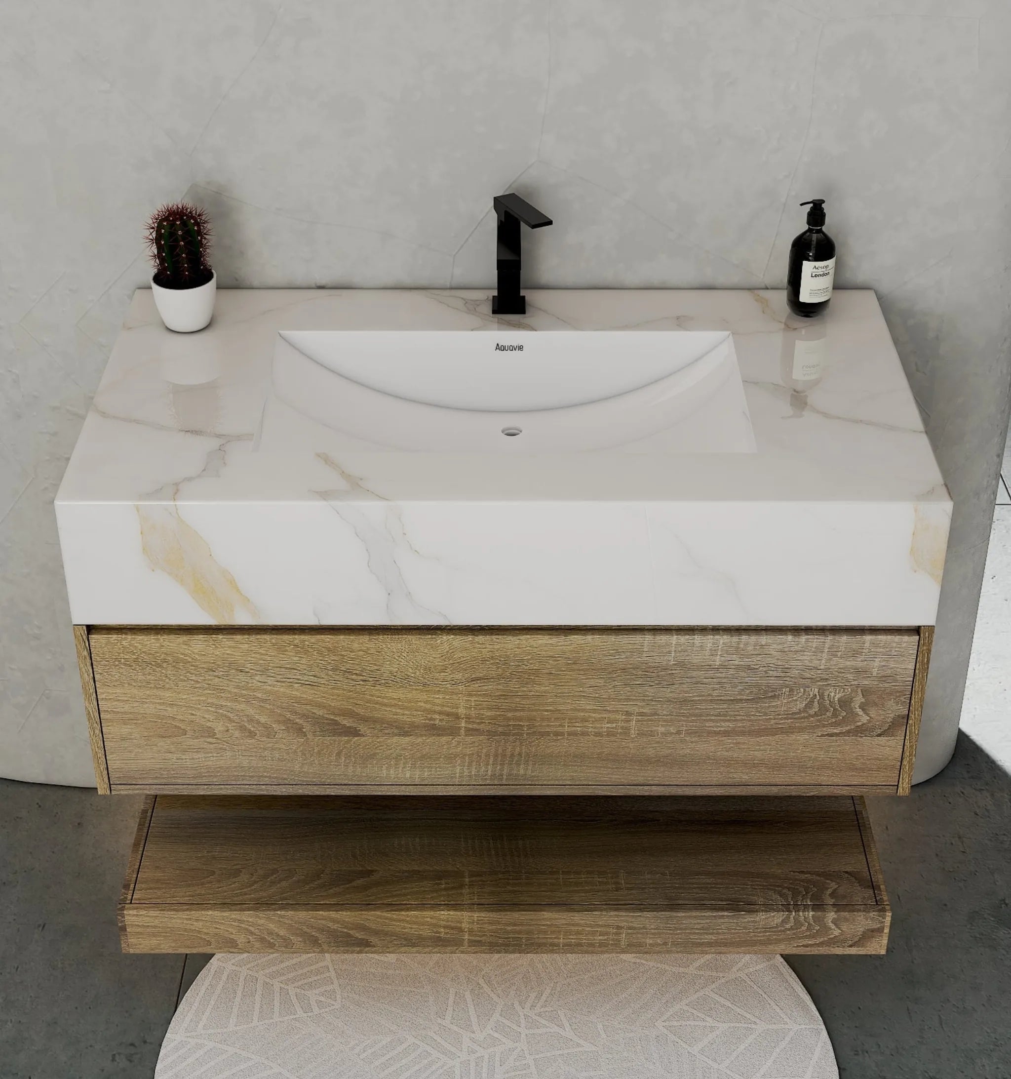 Aventino 40" Flat-Panel Floating Vanity with Sintered Stone Top