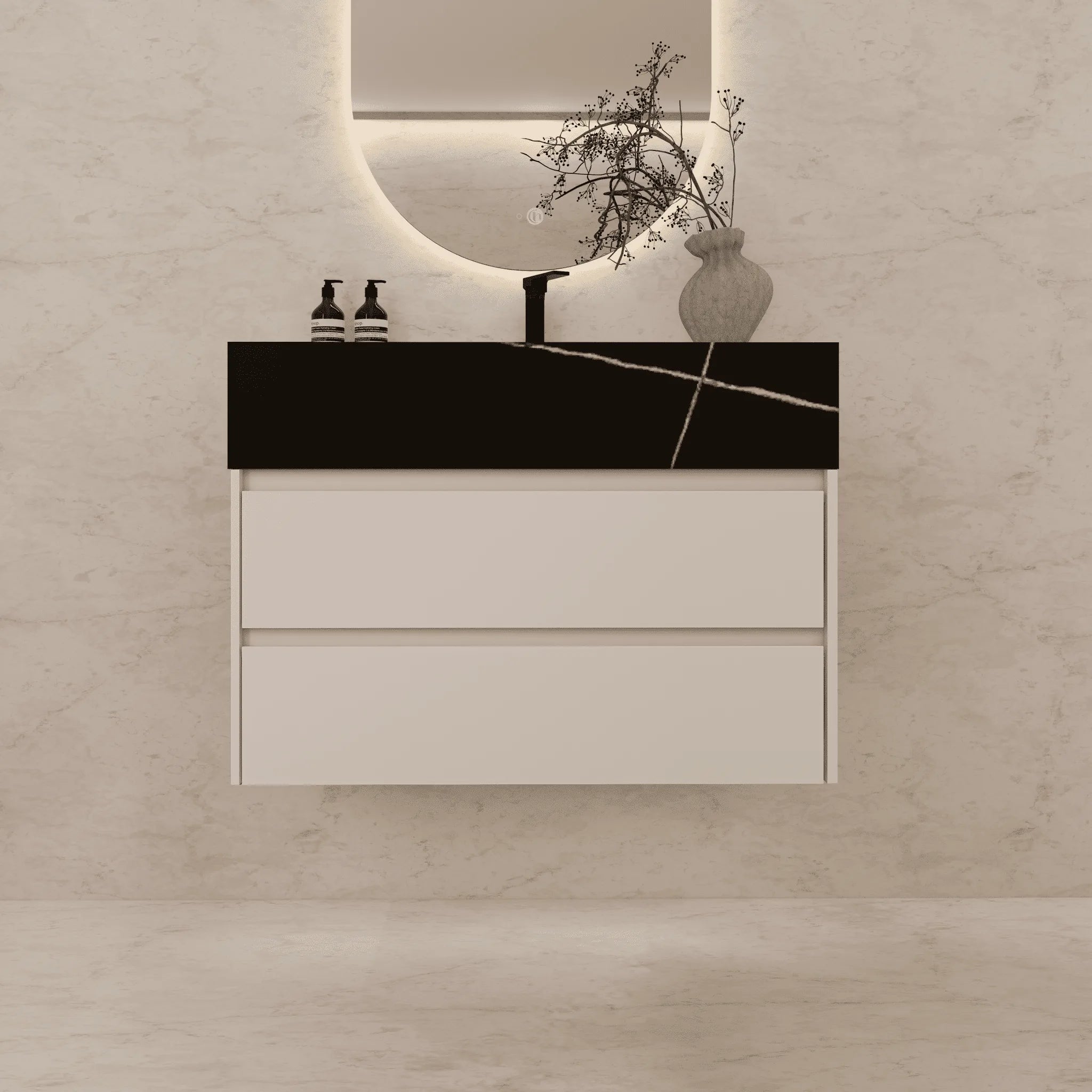 Aventino 32"–40" Nature Oak Floating Single-Sink Vanity with Sintered Stone Top