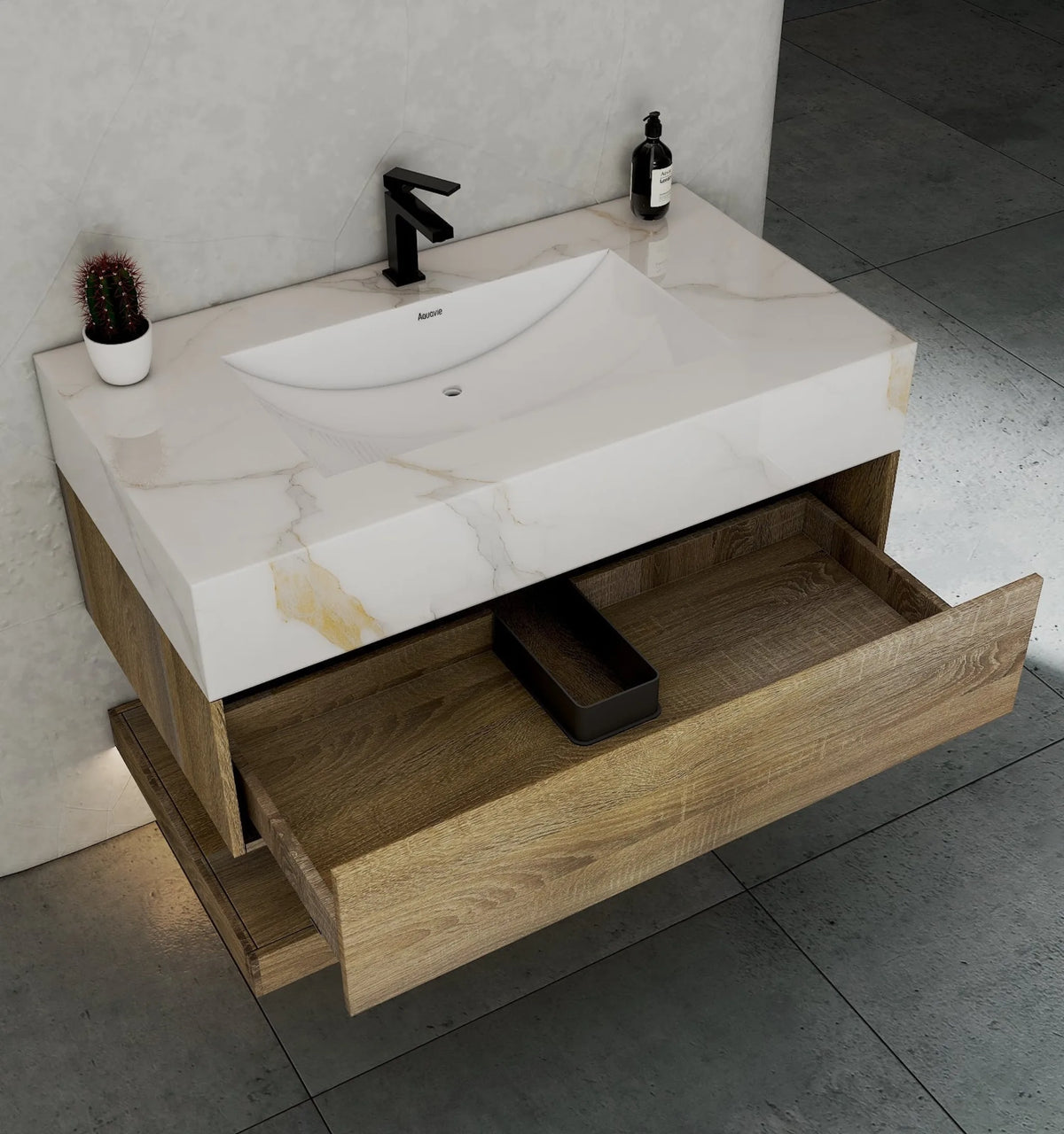 Aventino 40-inch Black Marquina flat-panel floating single-sink vanity — sintered stone top