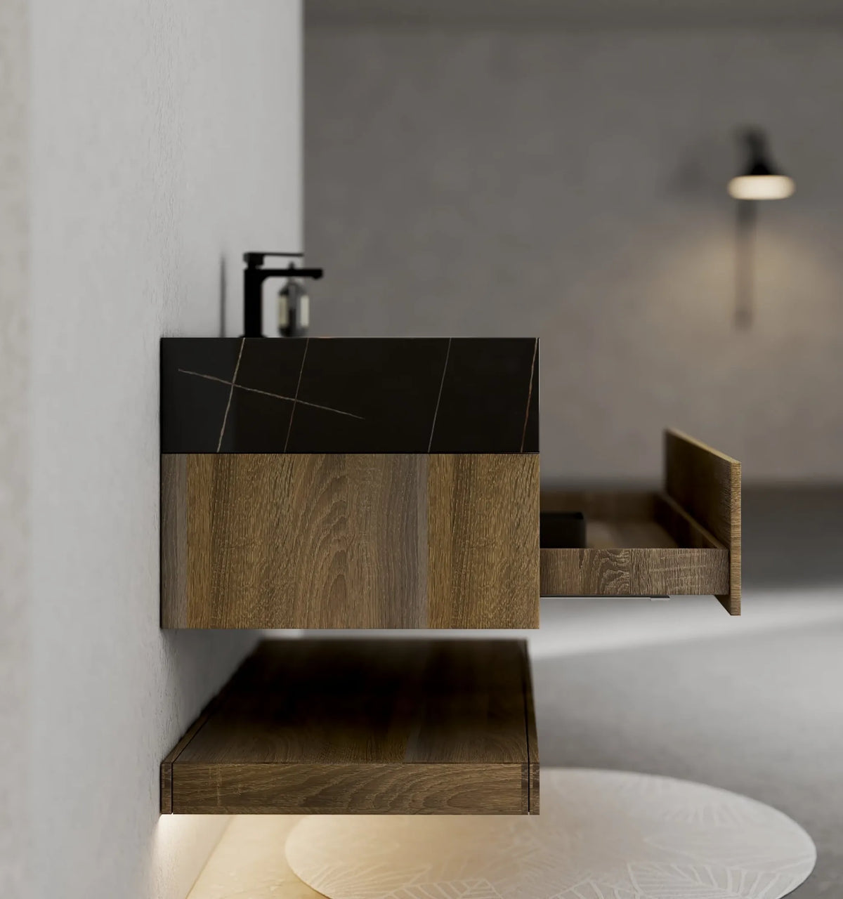 Aventino 40-inch Black Marquina flat-panel floating single-sink vanity — sintered stone top
